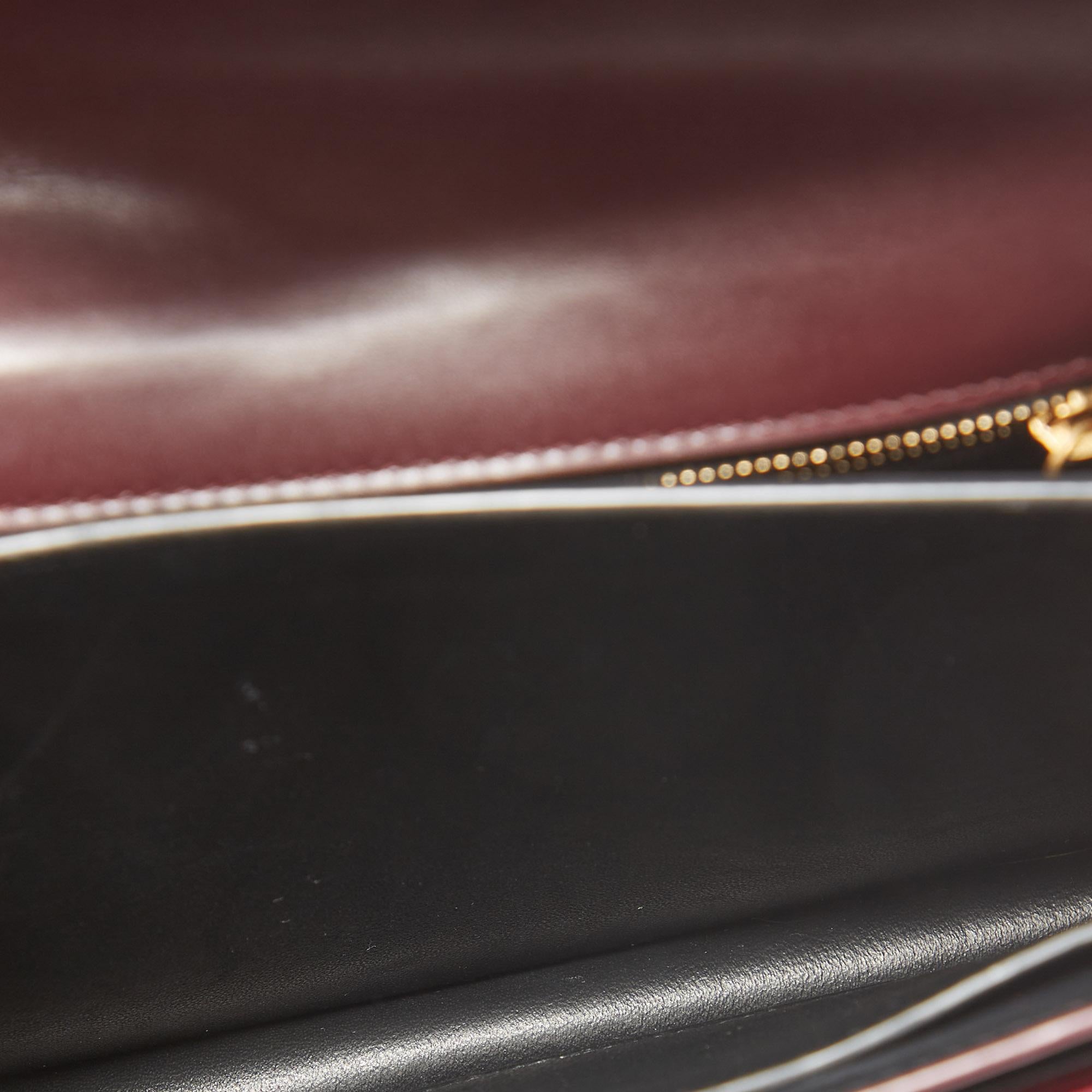 Saint Laurent Burgundy Velvet and Leather Medium Cassandra Bag In Good Condition In Dubai, Al Qouz 2