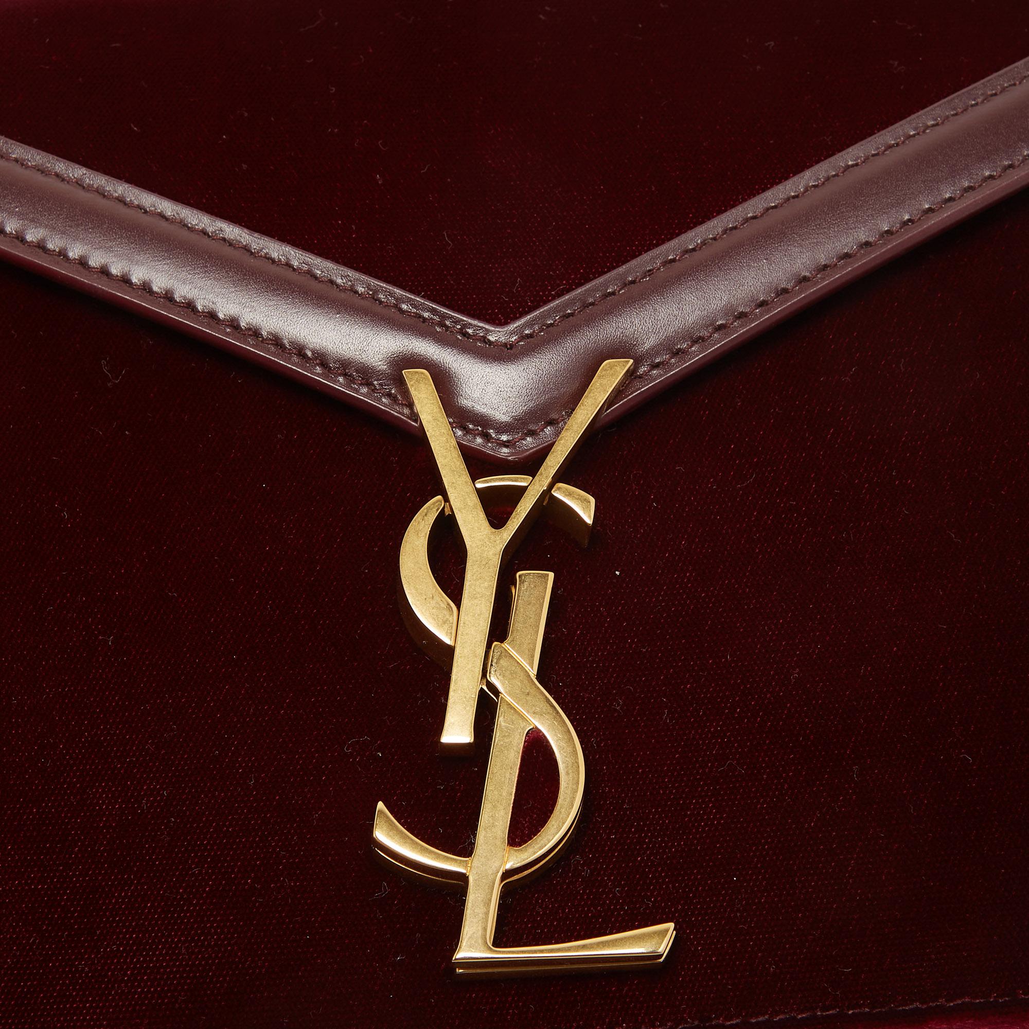 Saint Laurent Burgundy Velvet and Leather Medium Cassandra Bag 3
