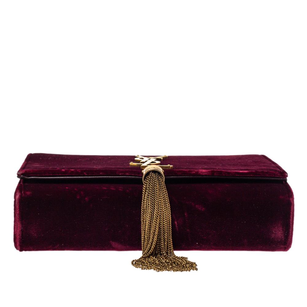 Saint Laurent Burgundy Samt Monogramm Kate Quaste Crossbody Tasche Damen