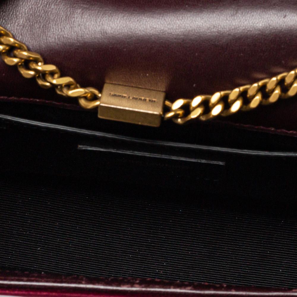 Saint Laurent Burgundy Velvet Monogram Kate Tassel Crossbody Bag In Good Condition In Dubai, Al Qouz 2