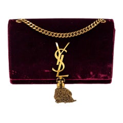 Saint Laurent Burgundy Velvet Monogram Kate Tassel Crossbody Bag