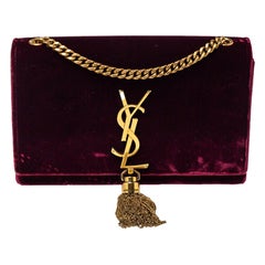 Saint Laurent Burgundy Velvet Monogram Kate Tassel Crossbody Bag