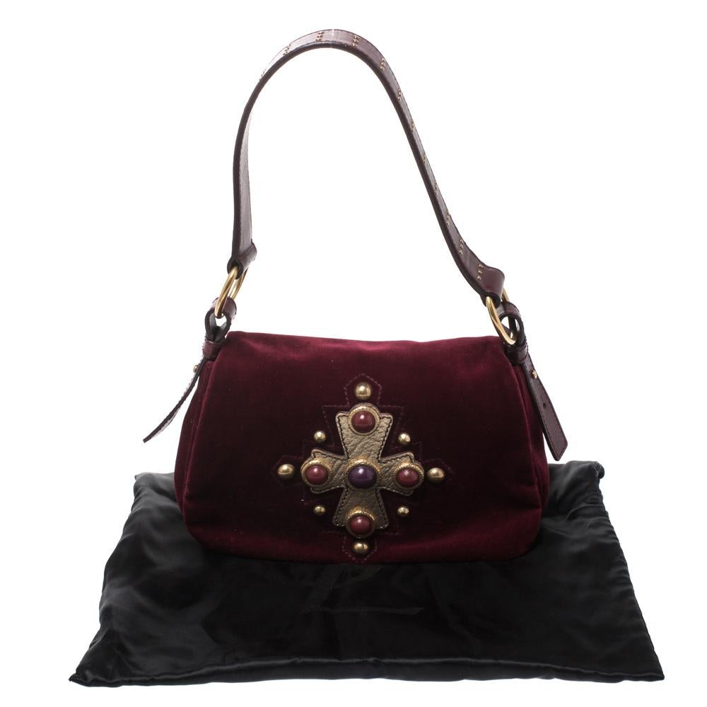 Saint Laurent Burgundy Velvet Venise Shoulder Bag 6