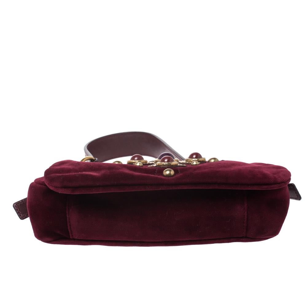 Black Saint Laurent Burgundy Velvet Venise Shoulder Bag