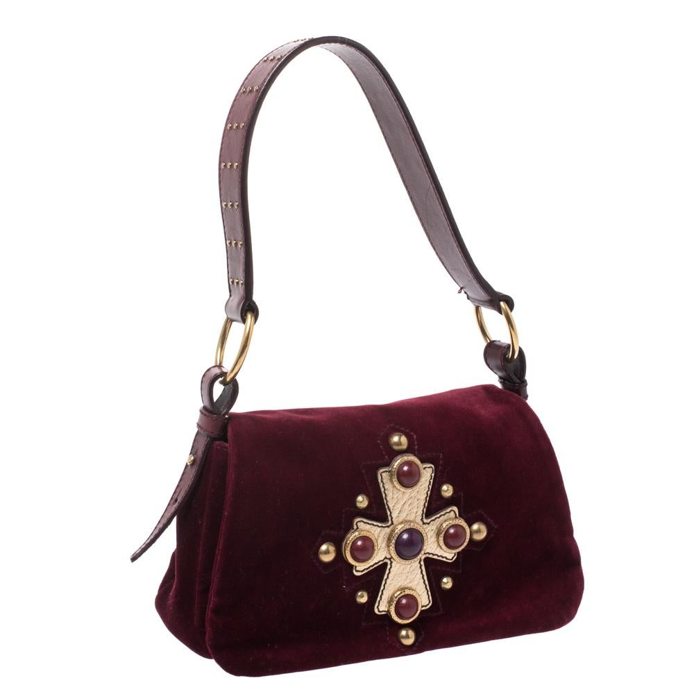 Women's Saint Laurent Burgundy Velvet Venise Shoulder Bag