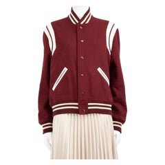 Saint Laurent Burgundy Wool Leather Trimmed Jacket Size 4XL