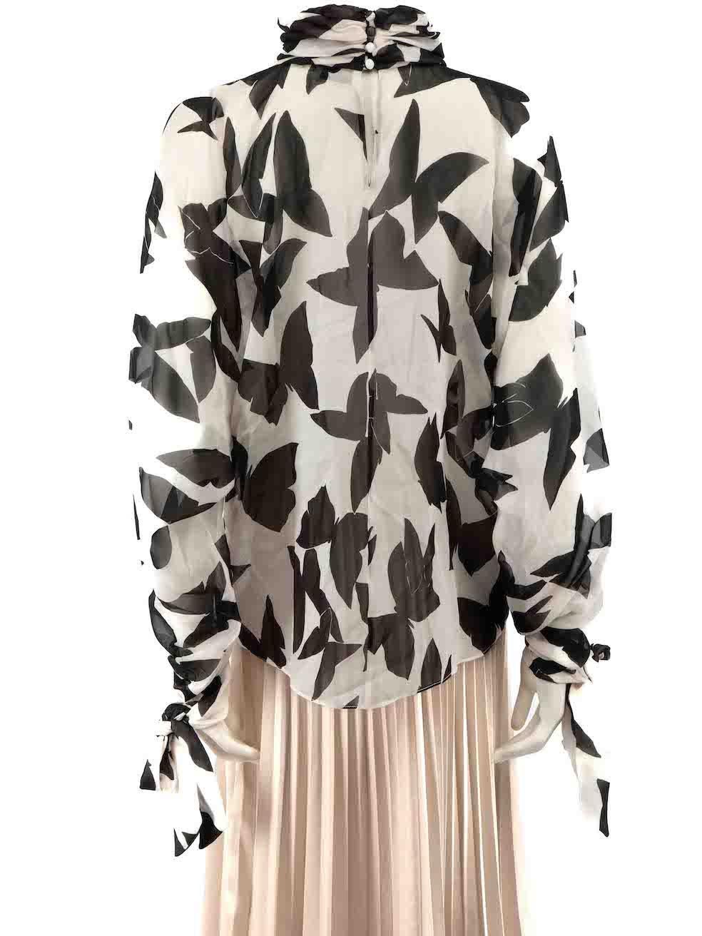 Saint Laurent Butterfly Print Silk Mock Blouse Size L In Good Condition For Sale In London, GB
