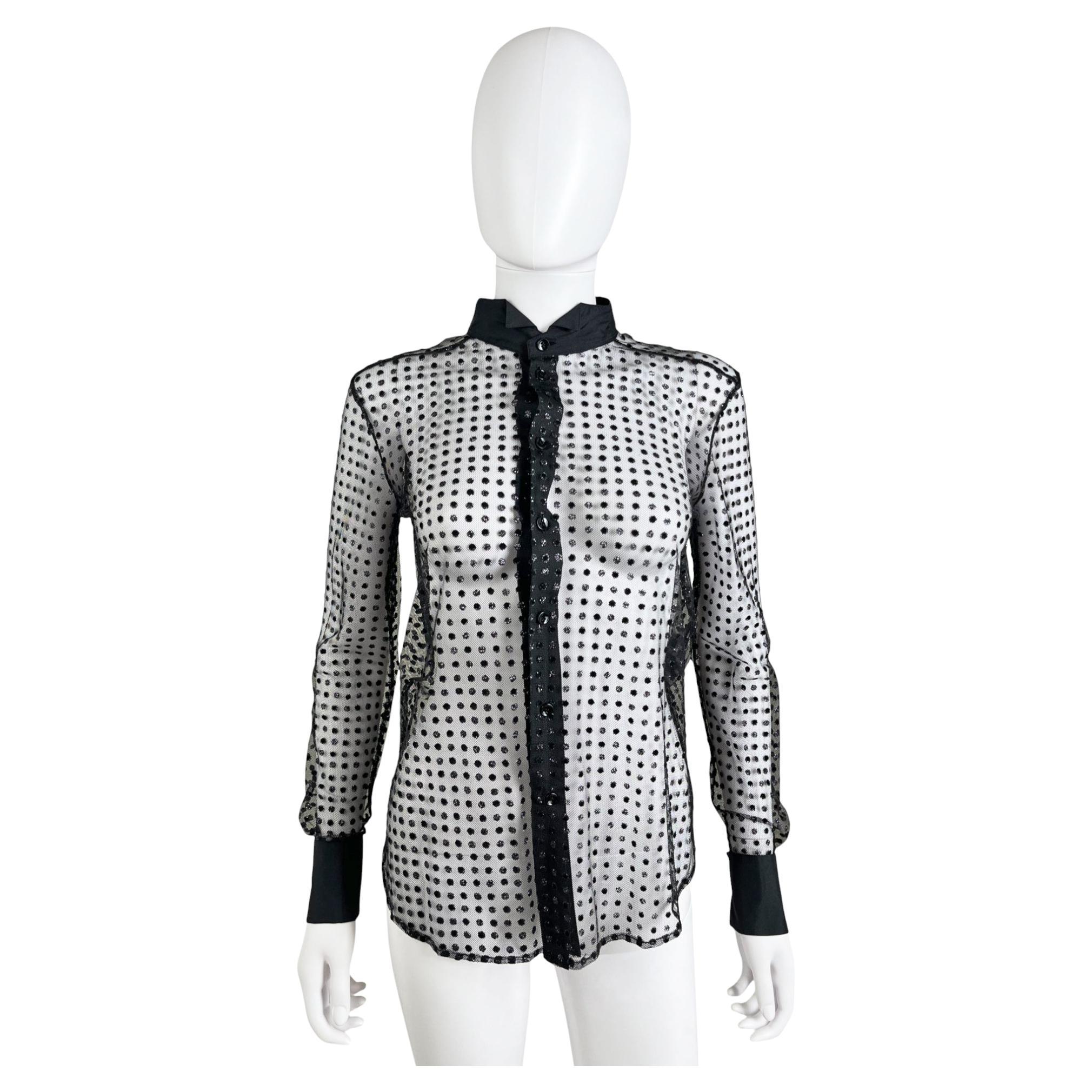 Saint Laurent by Anthony Vaccarello S/S 2017 Transparent Silver Polka Dot Shirt