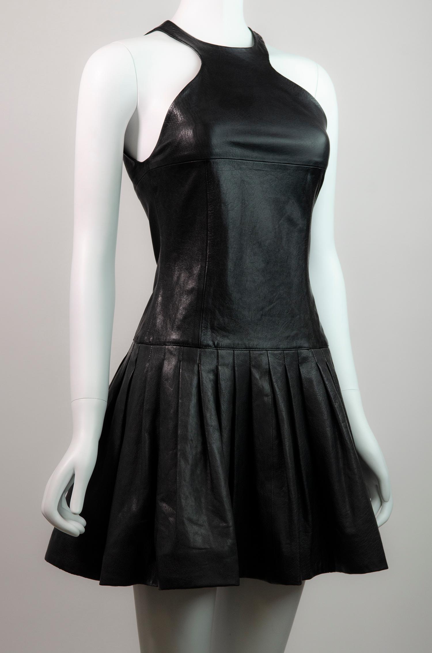 SAINT LAURENT BY HEDI SLIMANE 2014 Black Leather Mini Dress For Sale 6
