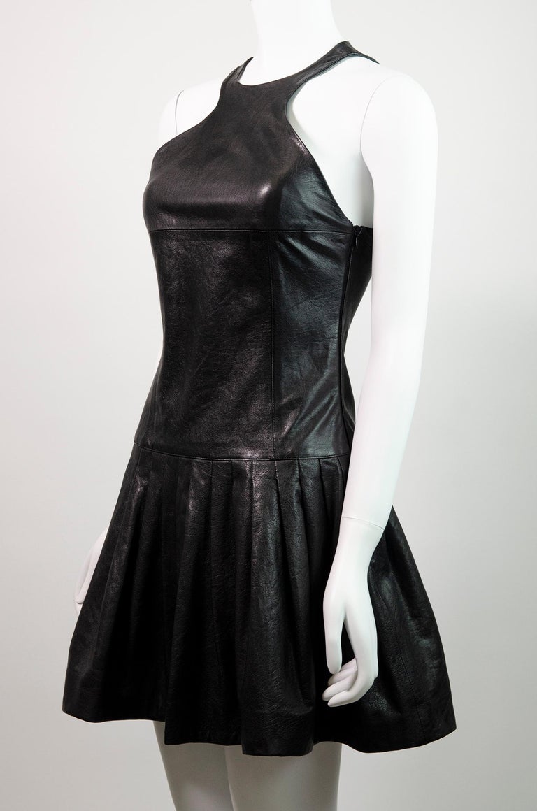 SAINT LAURENT BY HEDI SLIMANE 2014 Black Leather Mini Dress For Sale 2