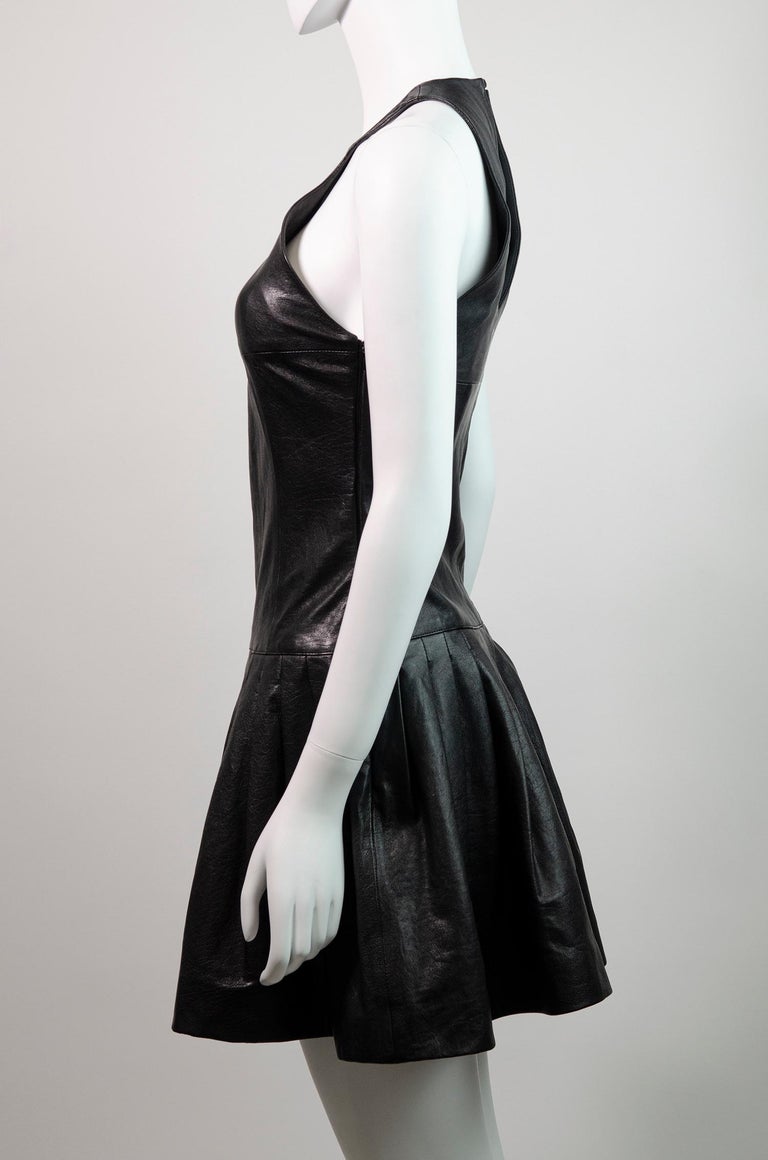 SAINT LAURENT BY HEDI SLIMANE 2014 Black Leather Mini Dress For Sale 3