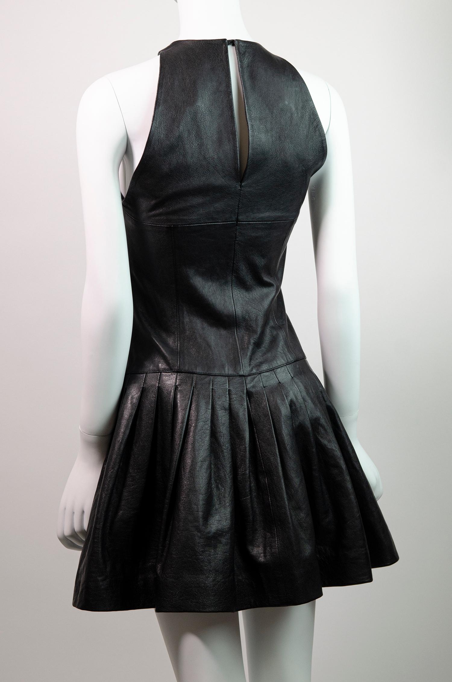 SAINT LAURENT BY HEDI SLIMANE 2014 Black Leather Mini Dress For Sale 4