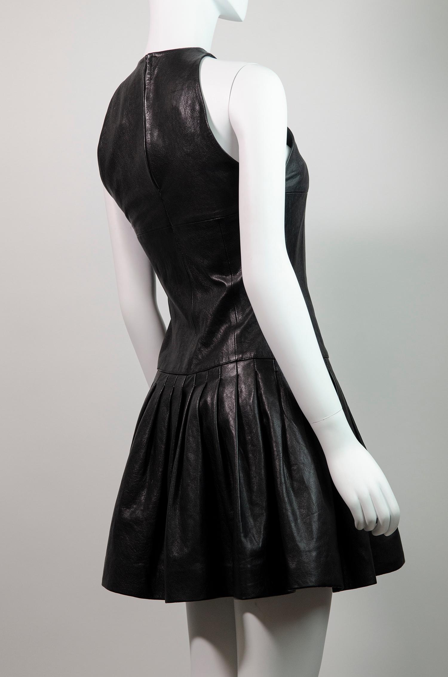 SAINT LAURENT BY HEDI SLIMANE - Robe courte en cuir noir 2014 en vente 4