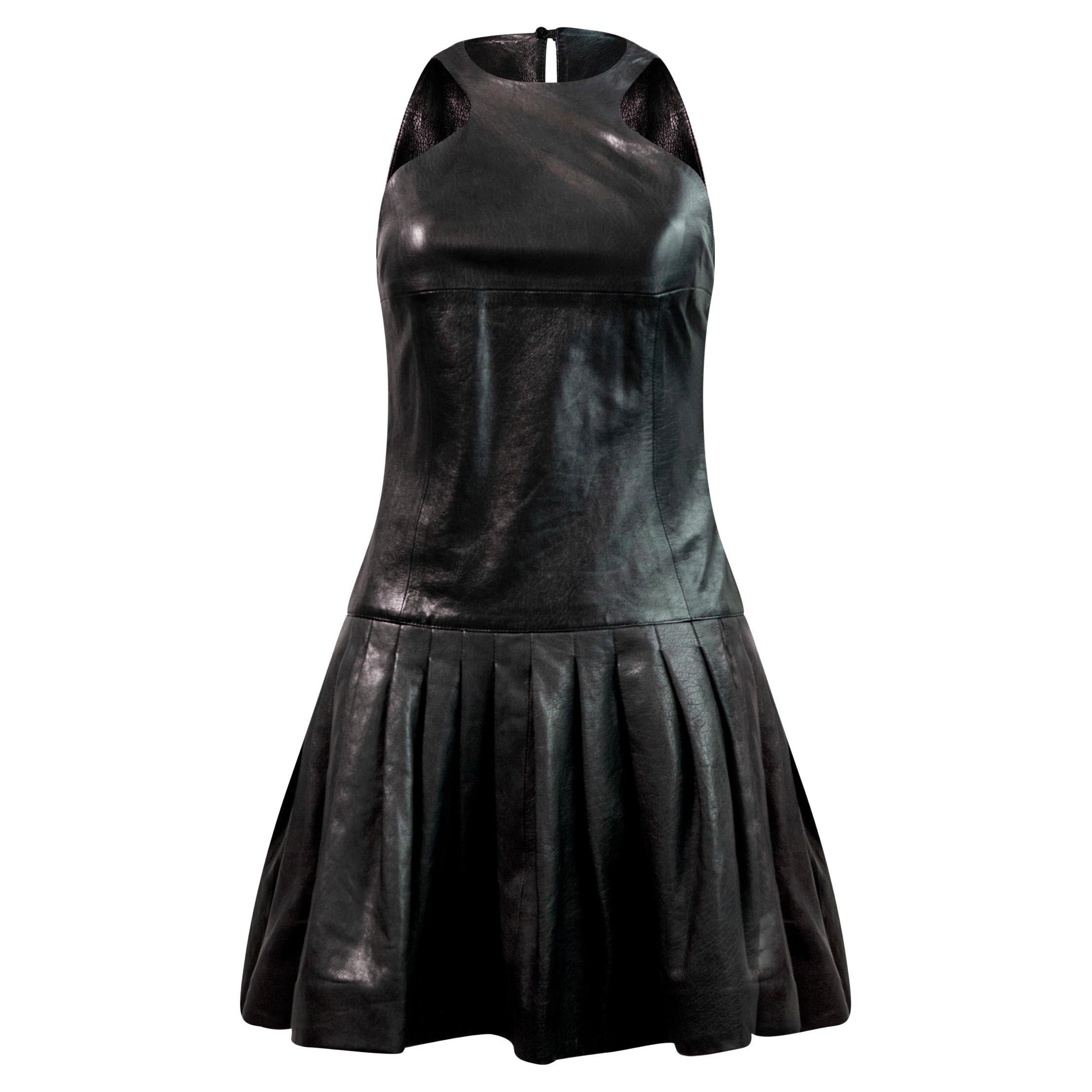 SAINT LAURENT BY HEDI SLIMANE 2014 Black Leather Mini Dress For Sale