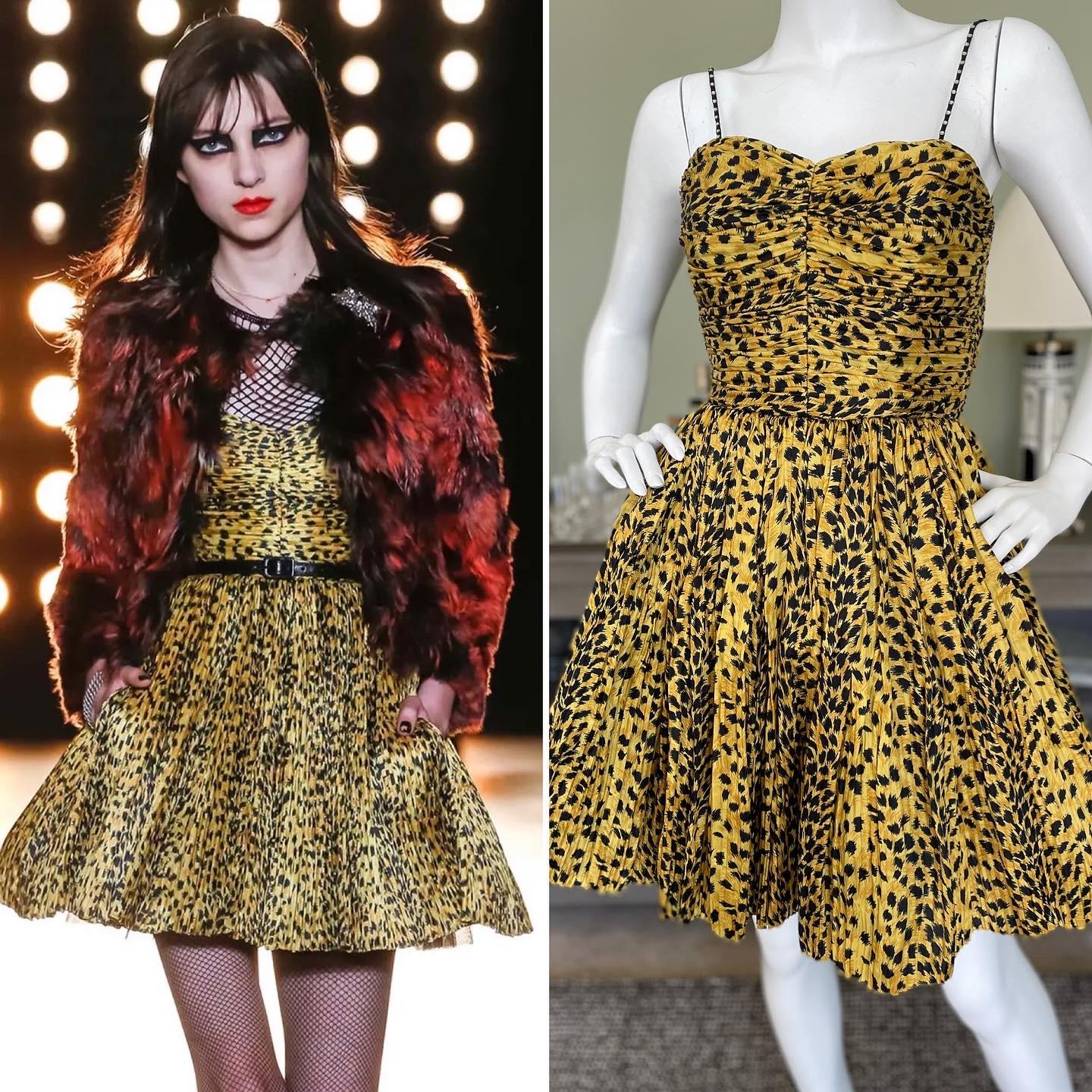 Saint Laurent by Hedi Slimane 2015 Leopard Print Pleated Silk Cocktail Dress.
New with tags, retailed for $2379
Size 36
Bust 30