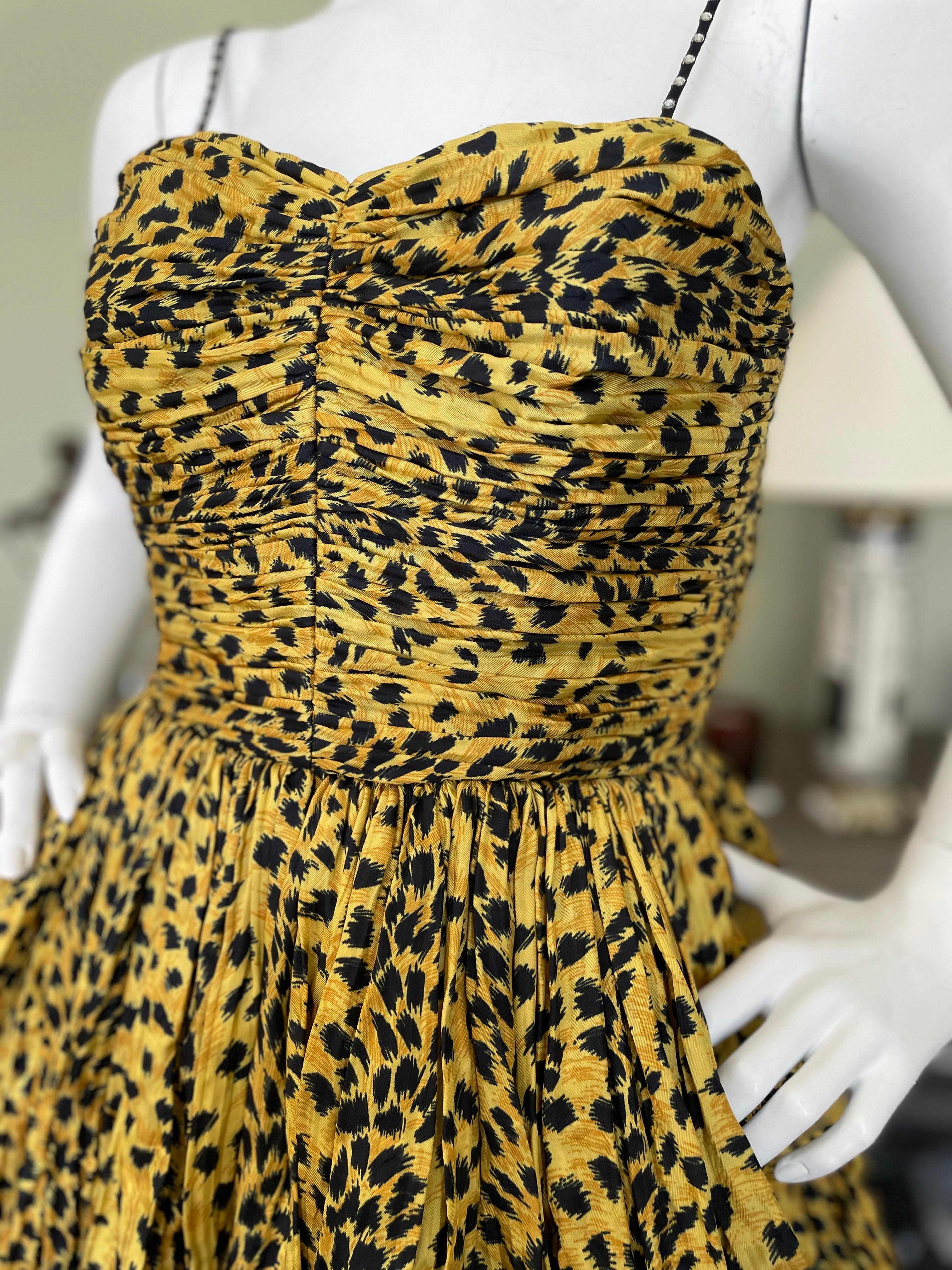 Saint Laurent by Hedi Slimane 2015 Leopard Print Pleated Silk Cocktail Dress NWT In New Condition For Sale In Cloverdale, CA