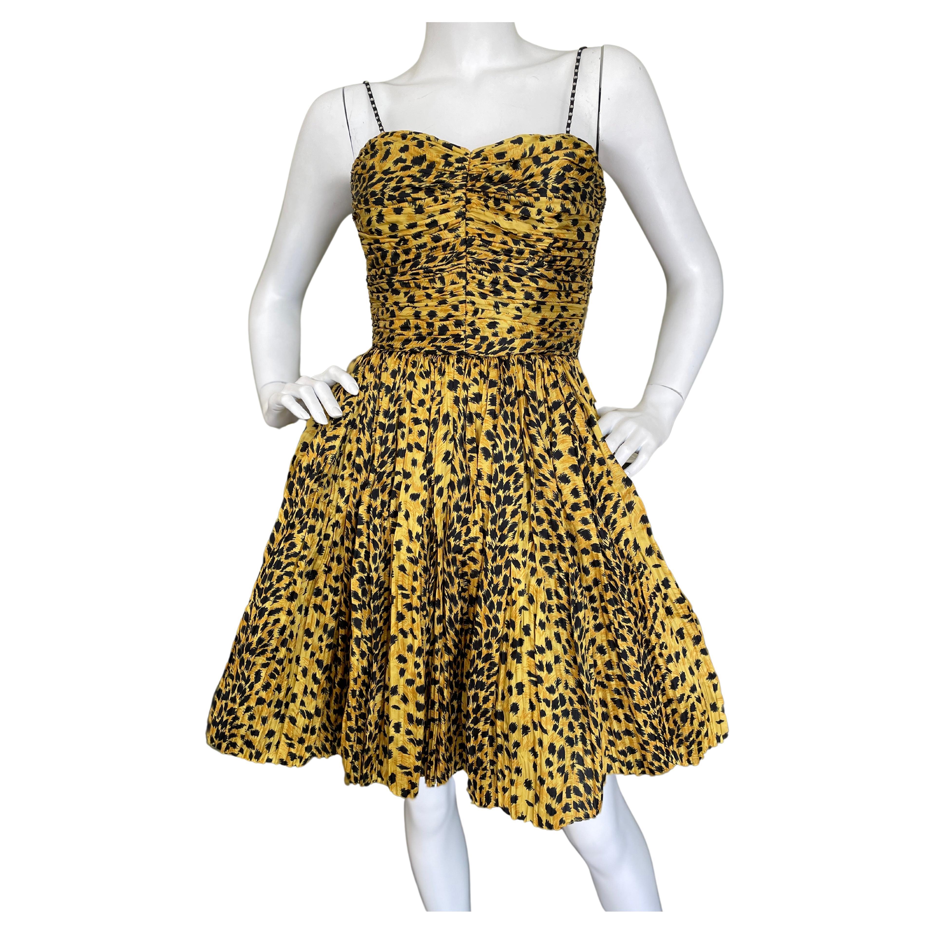 Saint Laurent by Hedi Slimane 2015 Leopard Print Pleated Silk Cocktail Dress NWT For Sale