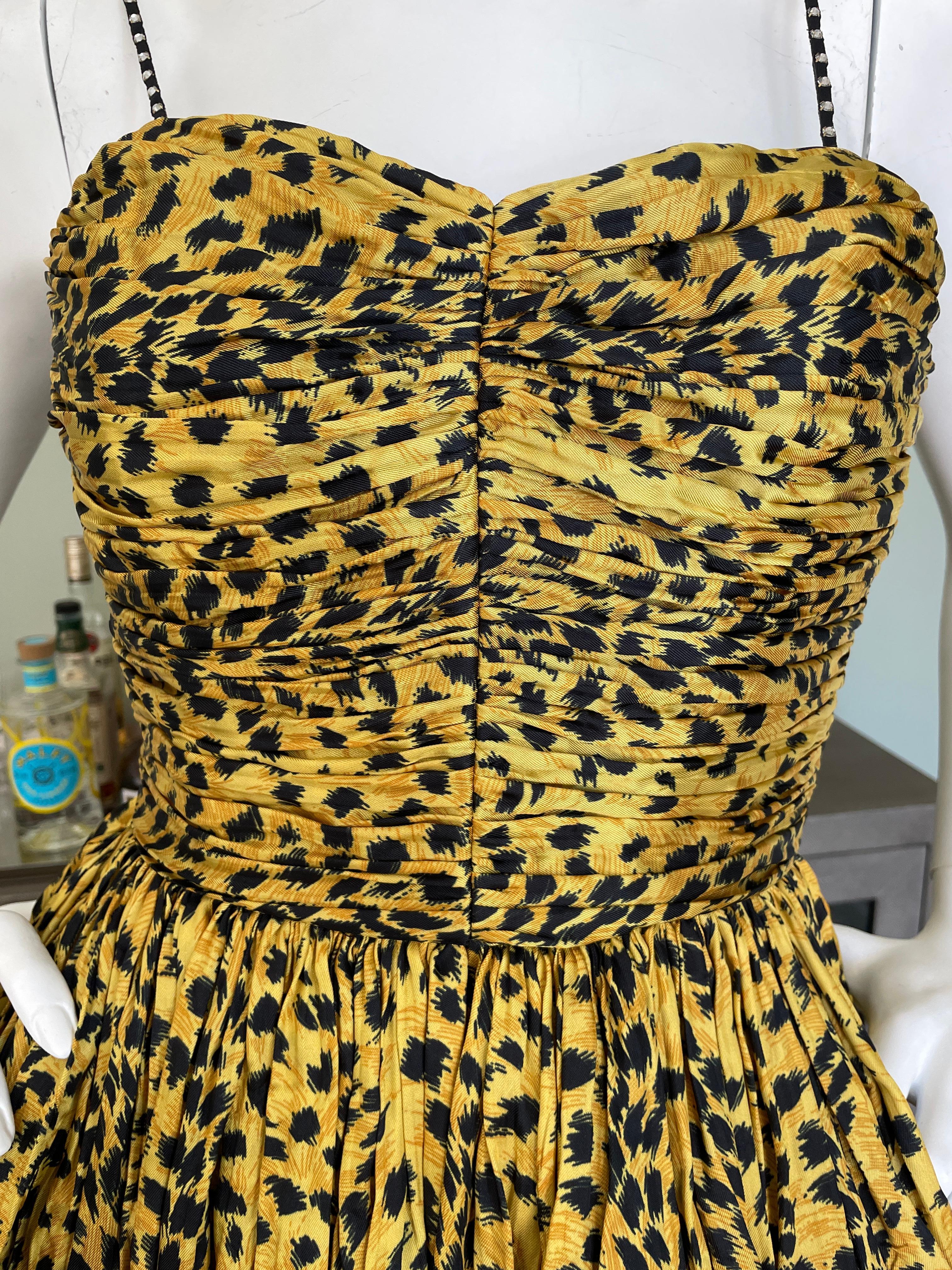 Saint Laurent by Hedi Slimane 2015 Leopard Print Pleated Silk Cocktail Dress NWT For Sale 3