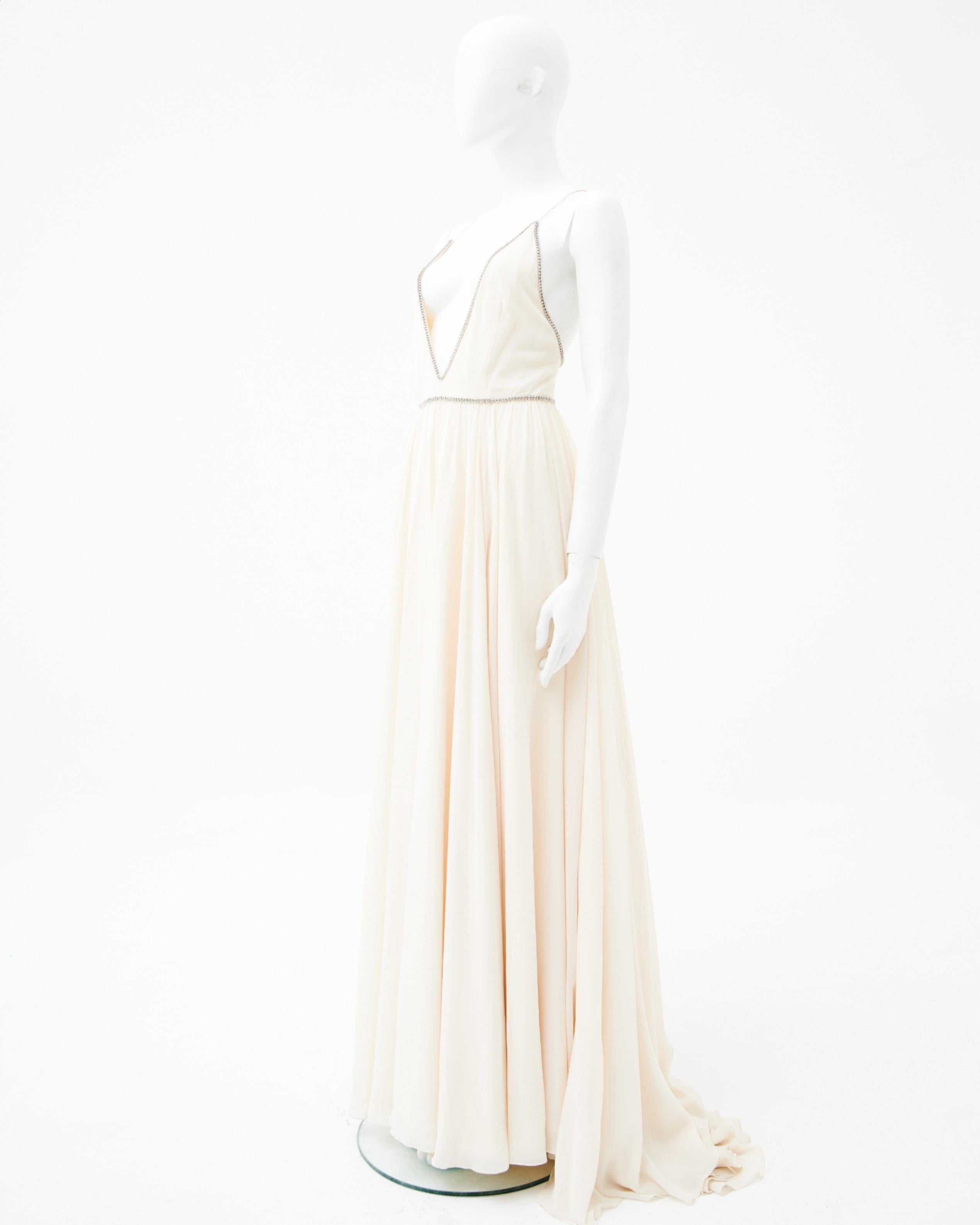 Saint Laurent by Hedi Slimane 2015 “Sample” Embellished White Long Dress In Excellent Condition For Sale In Milano, IT