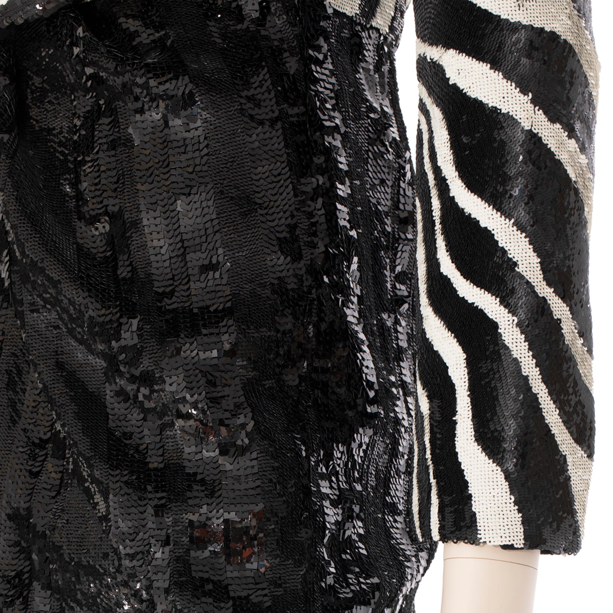 Women's Saint Laurent by Hedi Slimane Asymmetric Zebra Print Sequin Dress 36 FR For Sale
