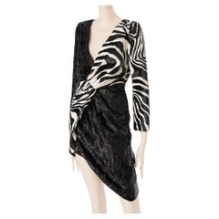 Saint Laurent by Hedi Slimane Asymmetric Zebra Print Sequin Dress 36 FR
