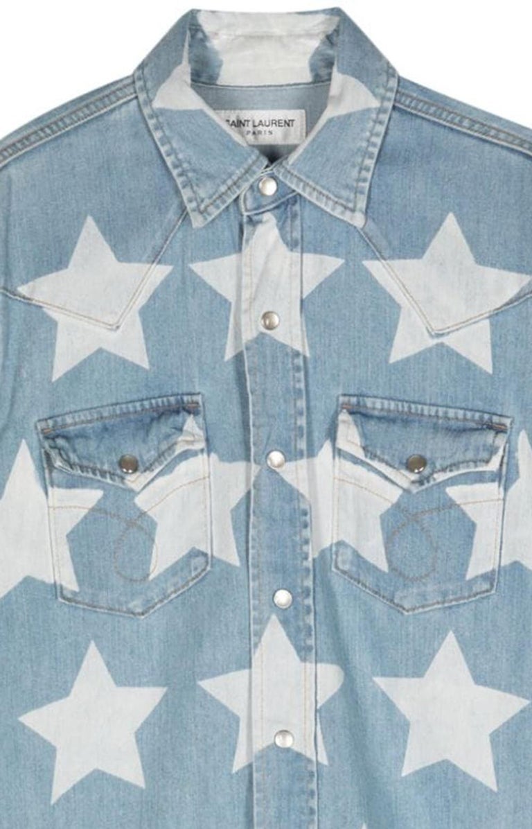 Saint Laurent by Hedi Slimane Blue Star-Print Denim Shirt at 1stDibs