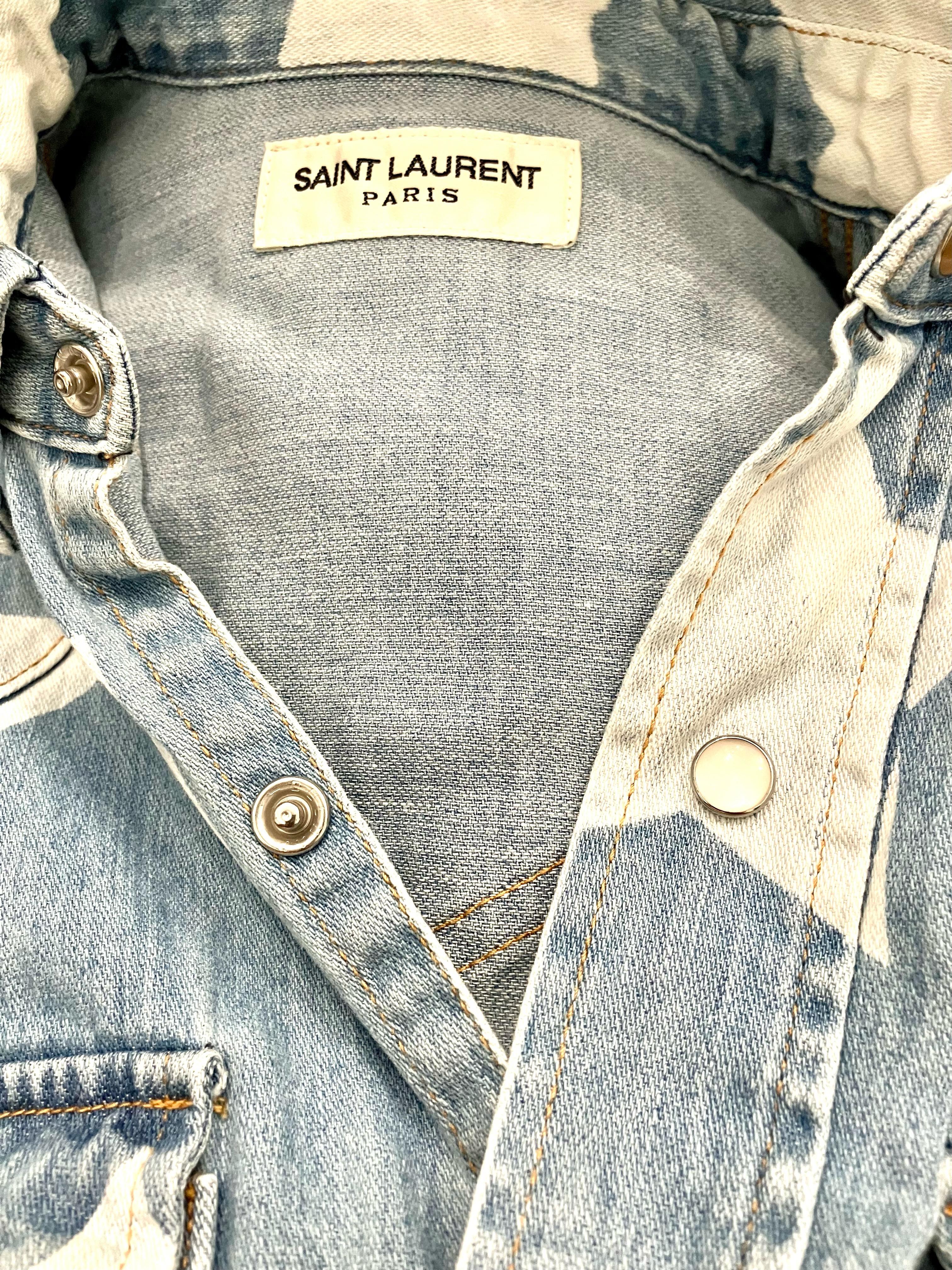 Women's Saint Laurent by Hedi Slimane Blue Star-Print Denim Shirt