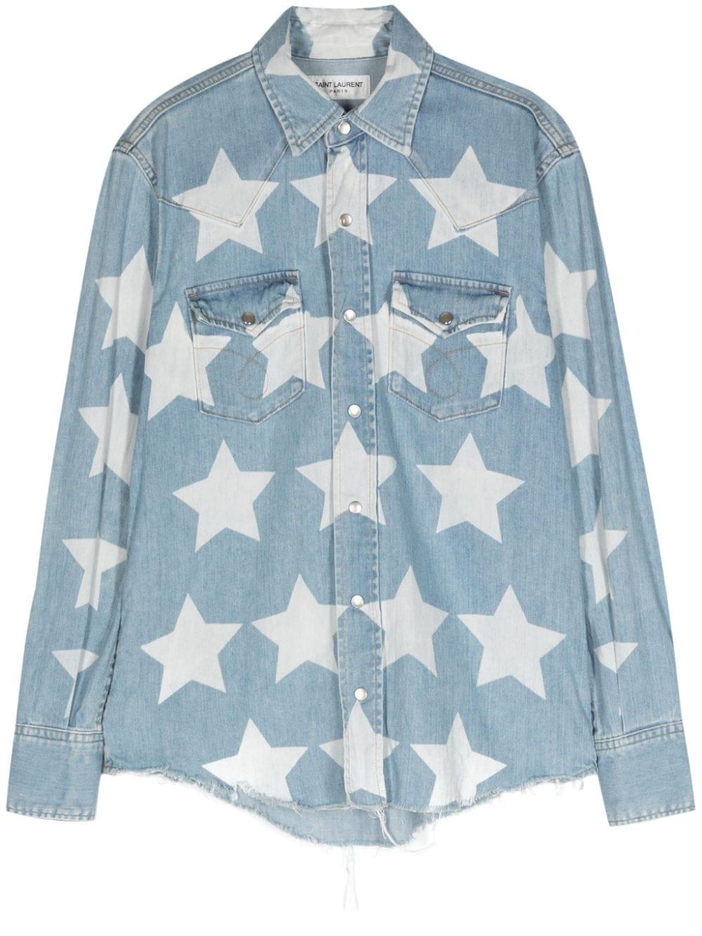 Saint Laurent by Hedi Slimane Blue Star-Print Denim Shirt 2