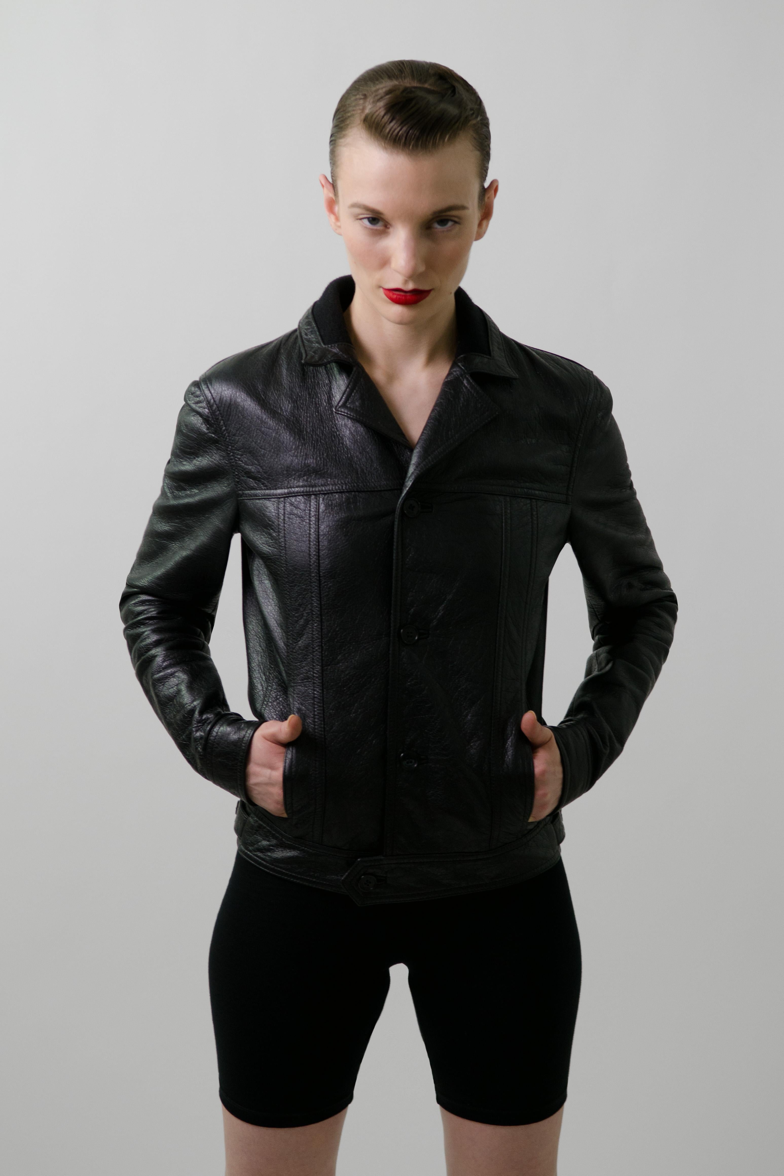 Black SAINT LAURENT By HEDI SLIMANE F/W 2014 Runway Textured Leather Jacket