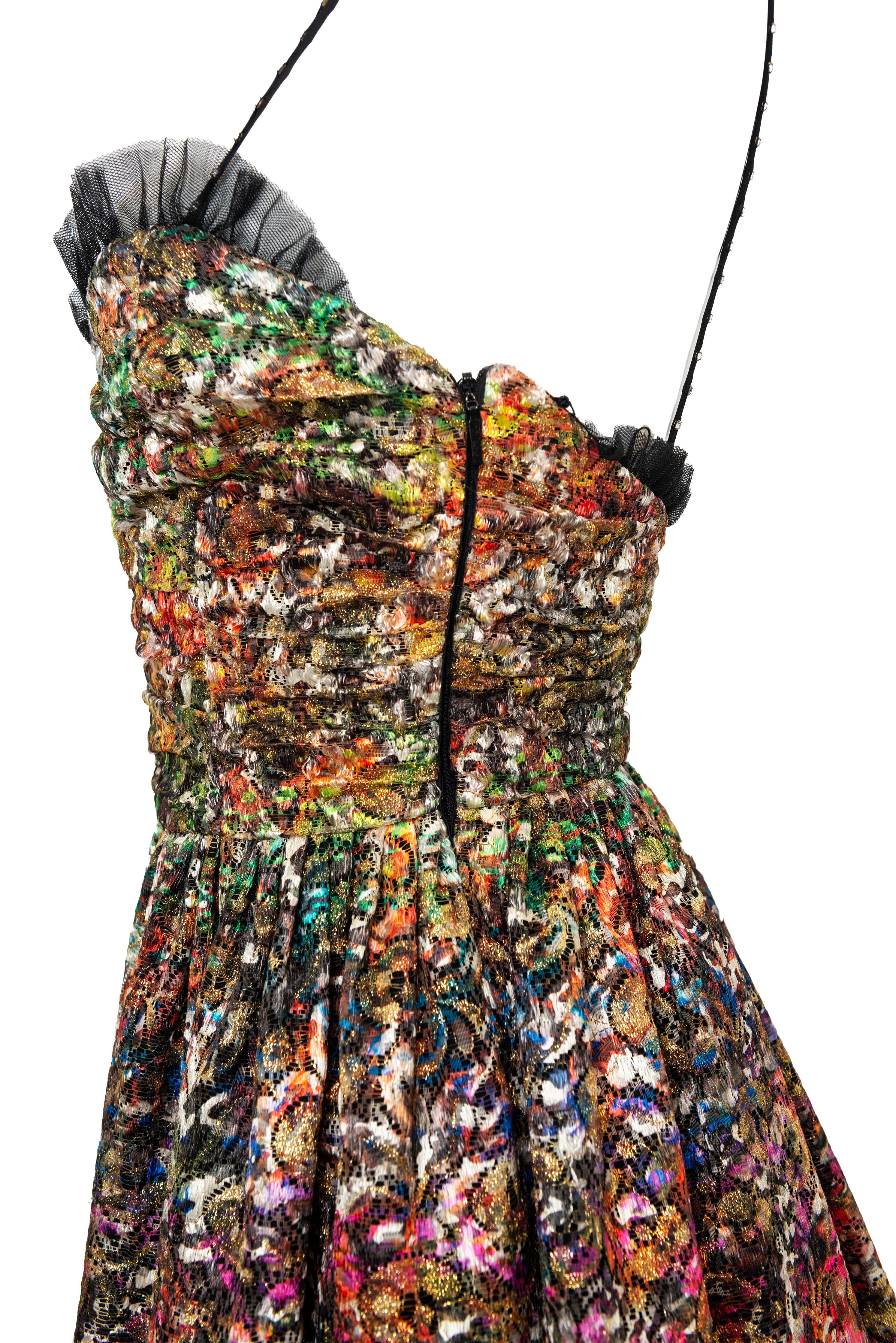 Saint Laurent by Hedi Slimane Spitze Multicolor Metallic Cocktailkleid im Angebot 2