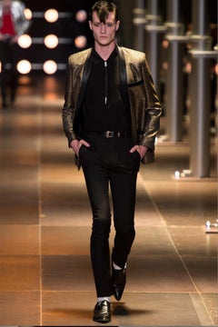 SAINT LAURENT By HEDI SLIMANE S/S 2014 Gold Lamé Blazer 44