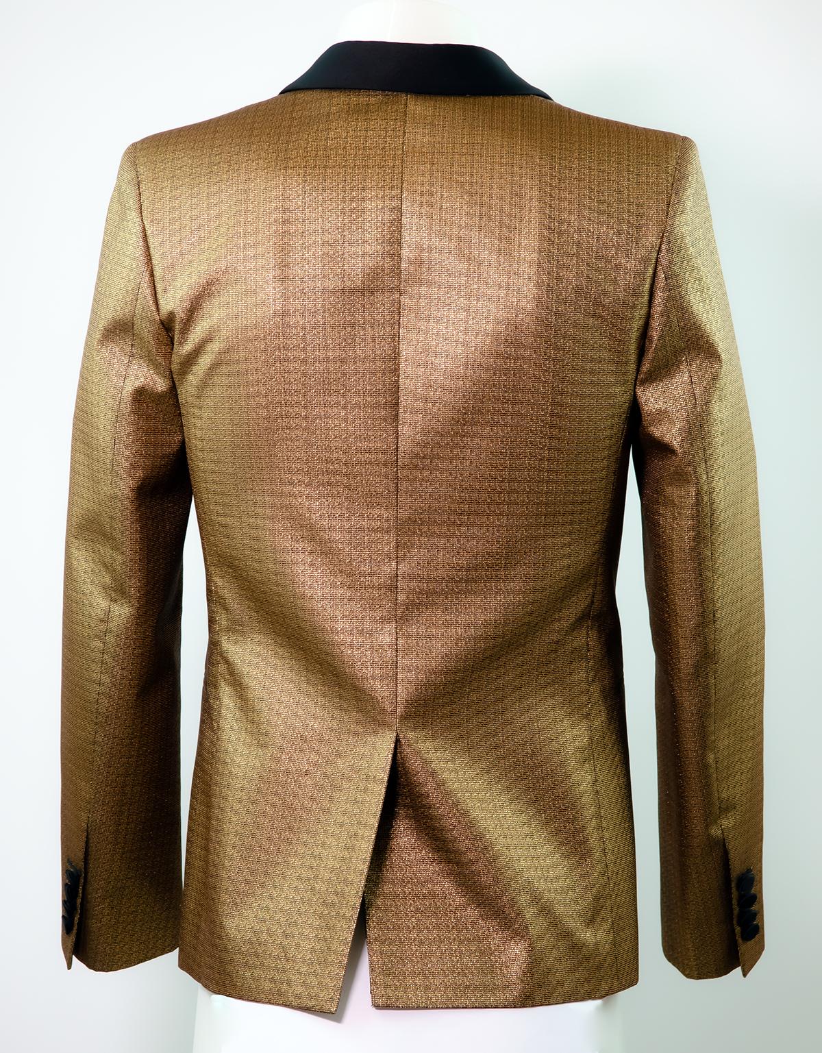 SAINT LAURENT By HEDI SLIMANE S/S 2014 Gold Lamé Blazer 44 For Sale 2