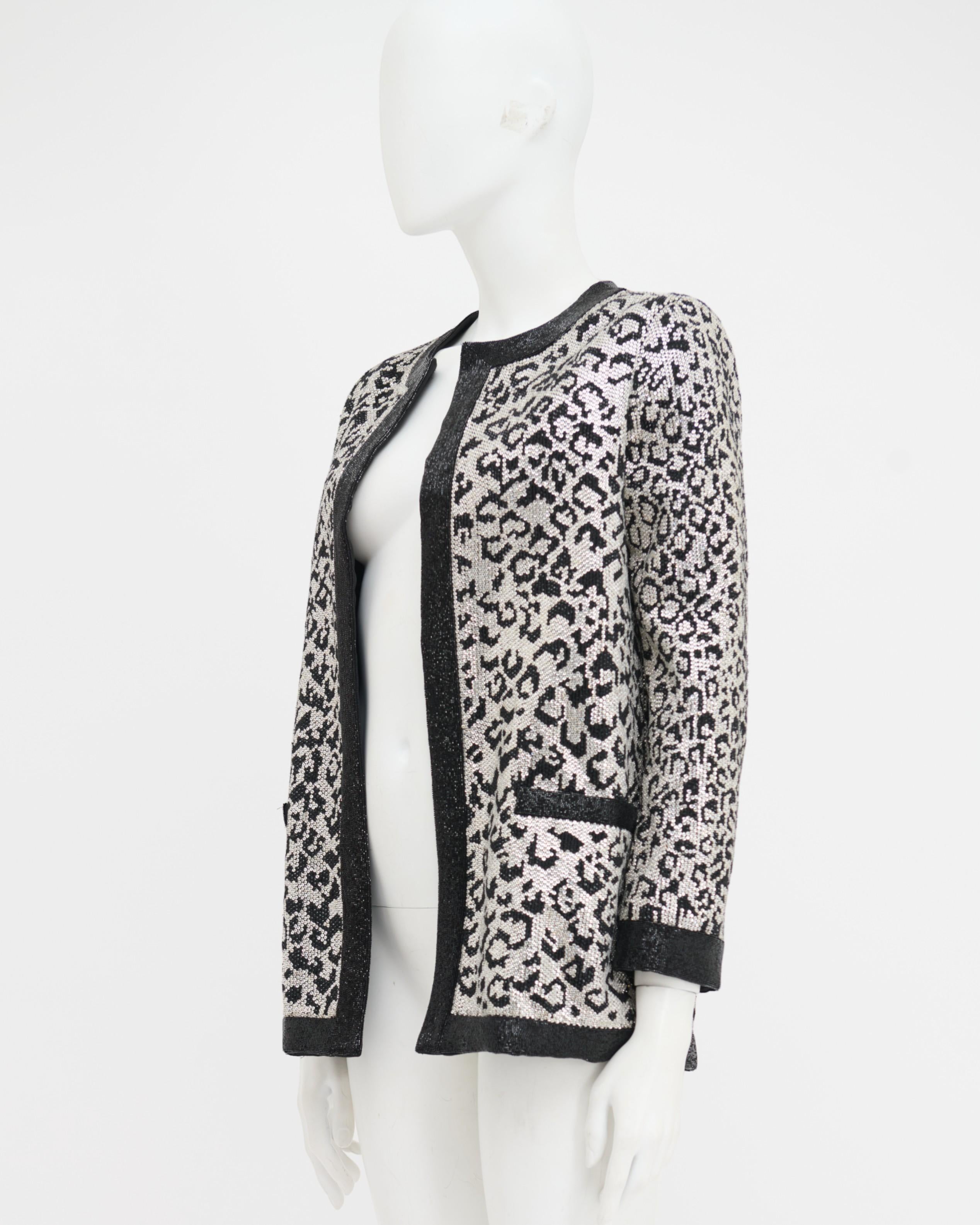 Gray Saint Laurent by Heidi Slimane Resort 2014  Glittered Animal Print Cardigan in vendita
