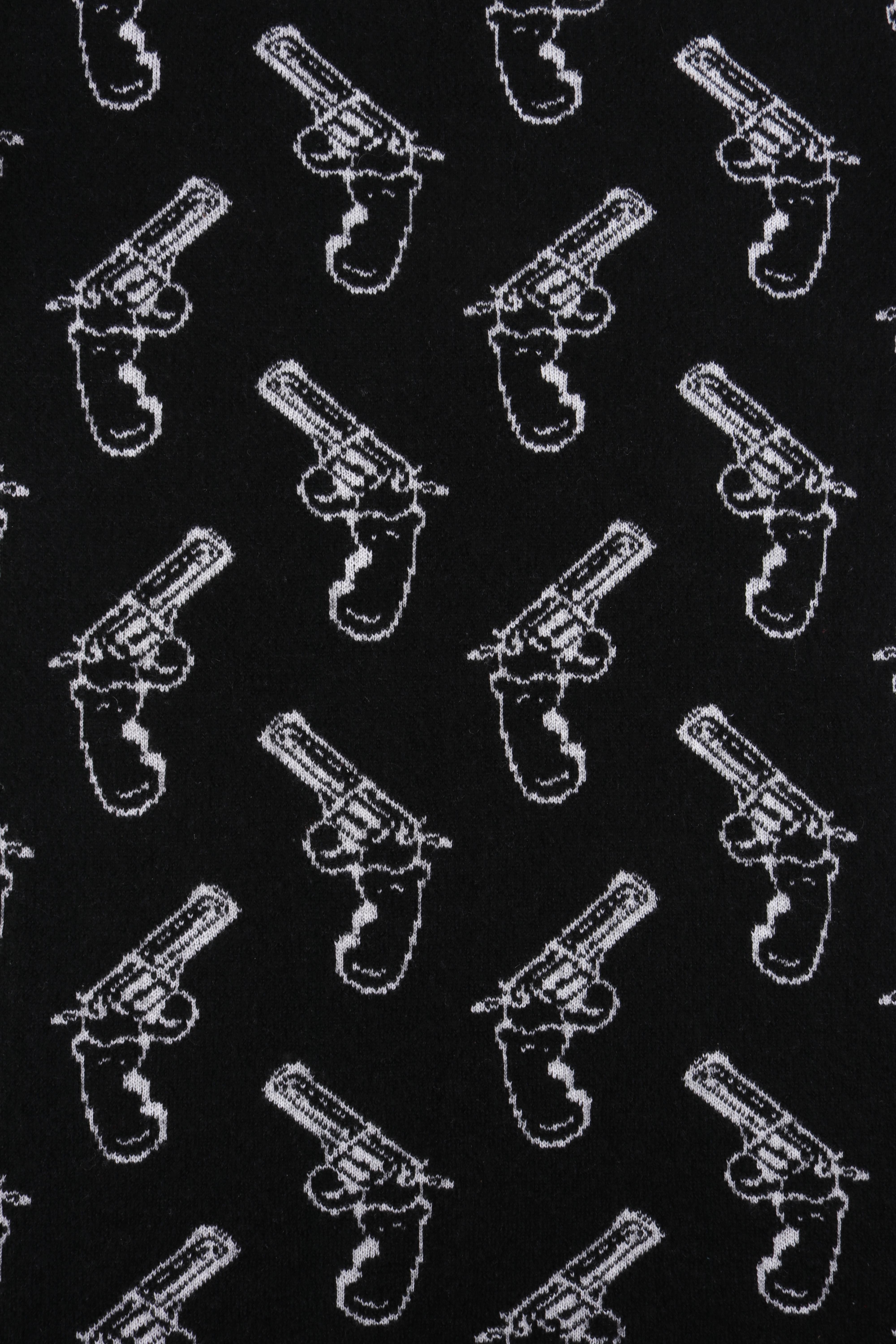 Women's SAINT LAURENT c.2014 Black Ivory Gun Print Long Sleeve Mini Shift Sweater Dress For Sale
