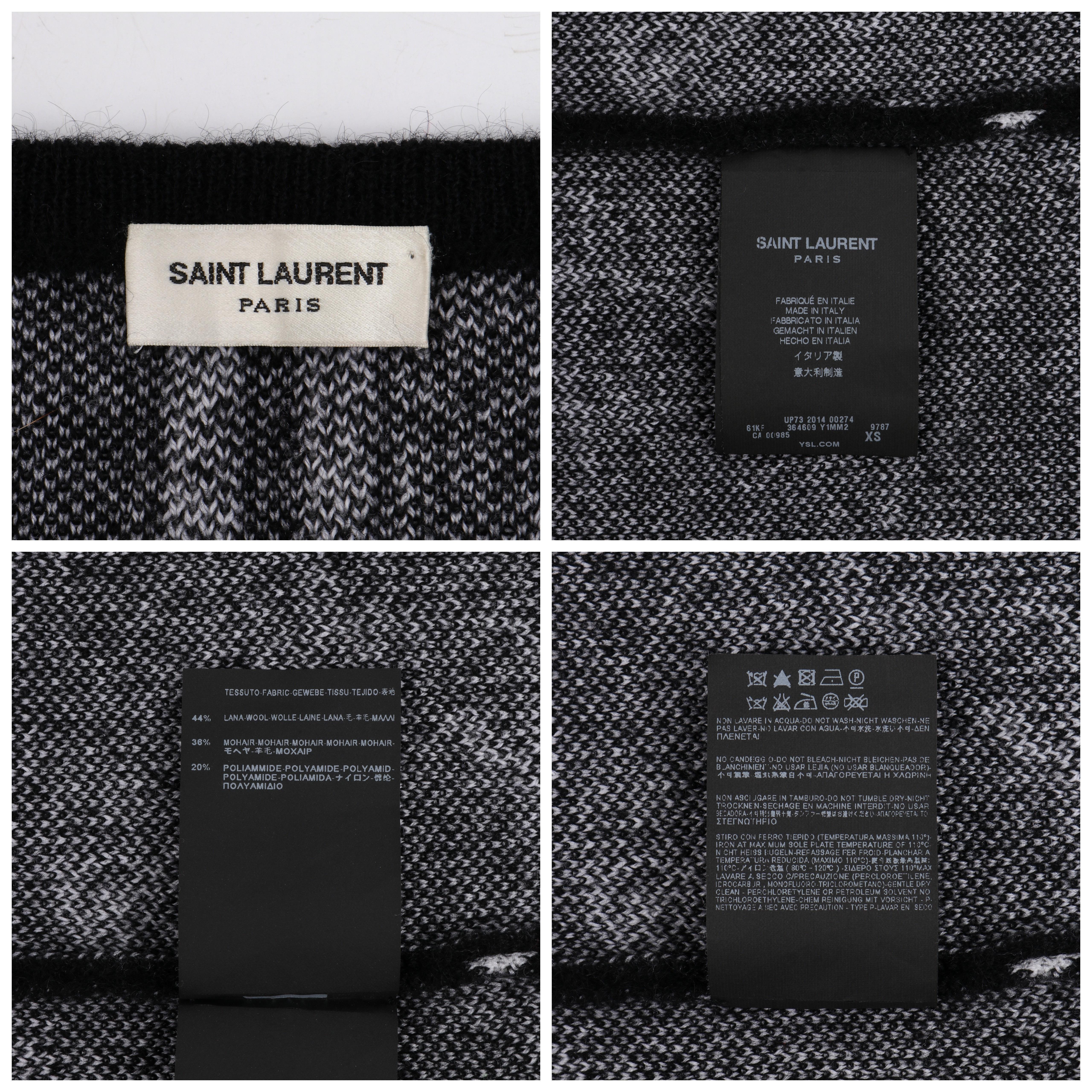 SAINT LAURENT c.2014 Black Ivory Gun Print Long Sleeve Mini Shift Sweater Dress For Sale 1