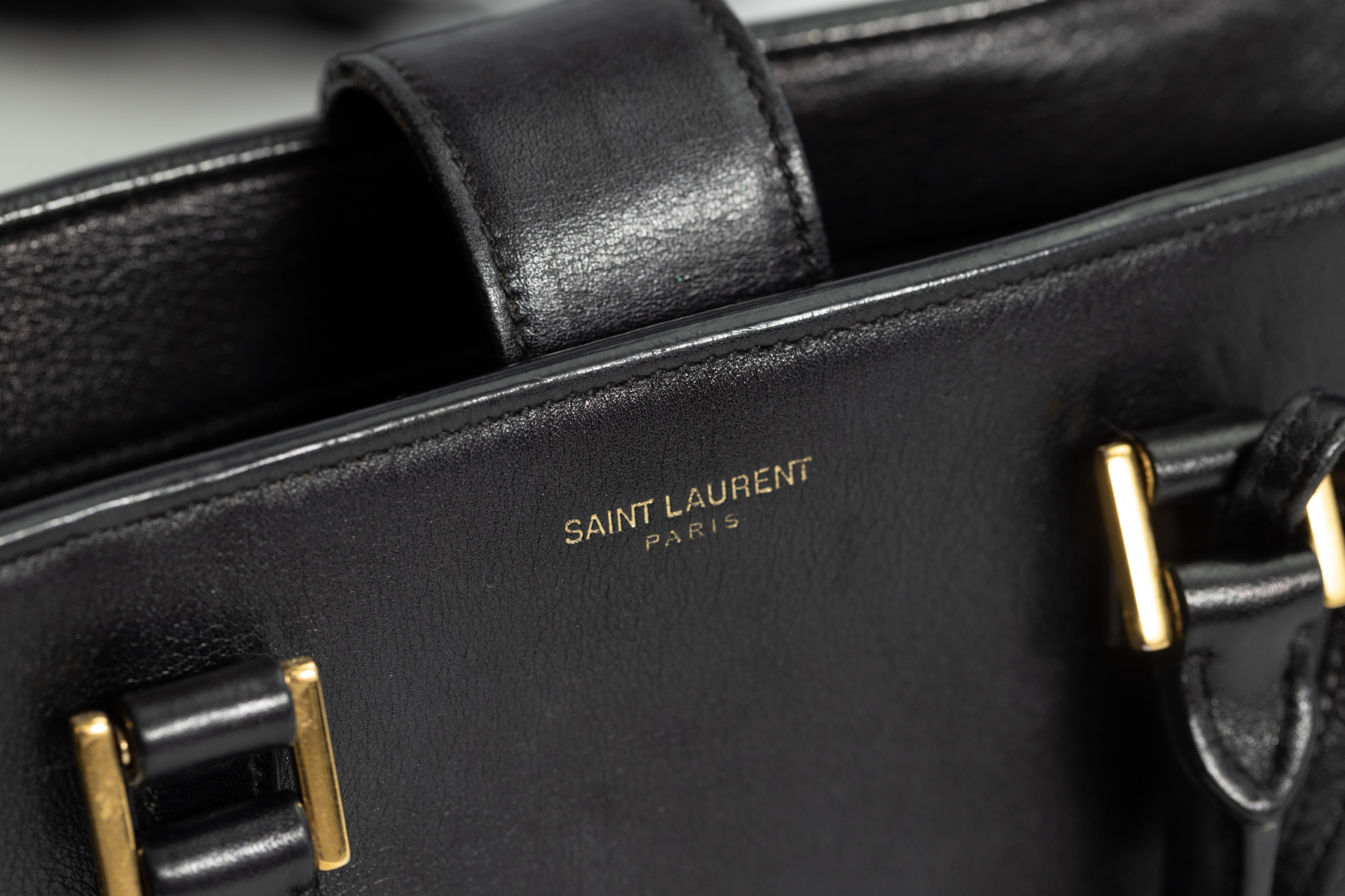 Saint Laurent Calfskin Black Monogram Baby Cabas Shoulder Bag For Sale 8
