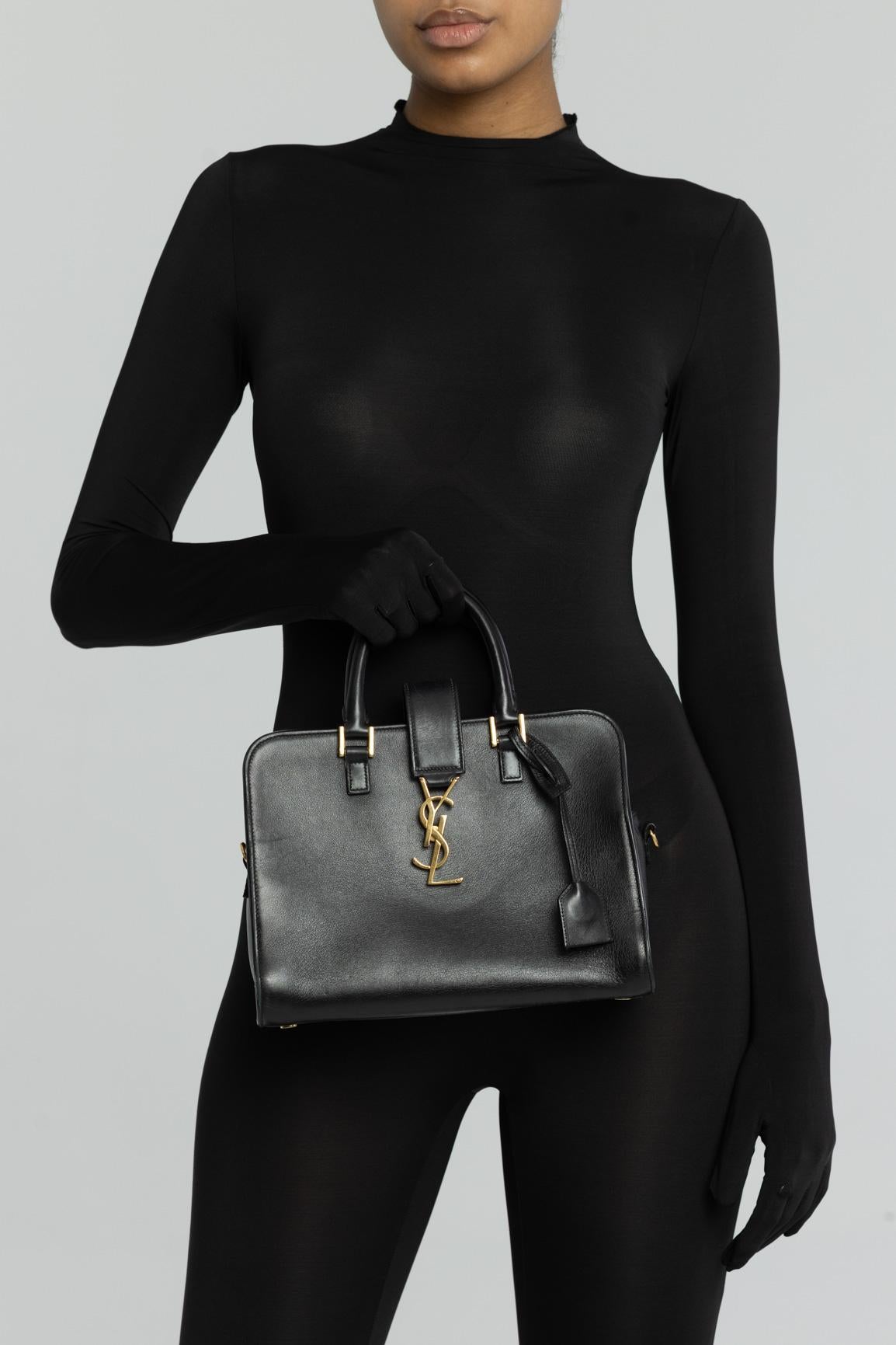 Saint Laurent Calfskin Black Monogram Baby Cabas Shoulder Bag In Good Condition For Sale In Montreal, Quebec