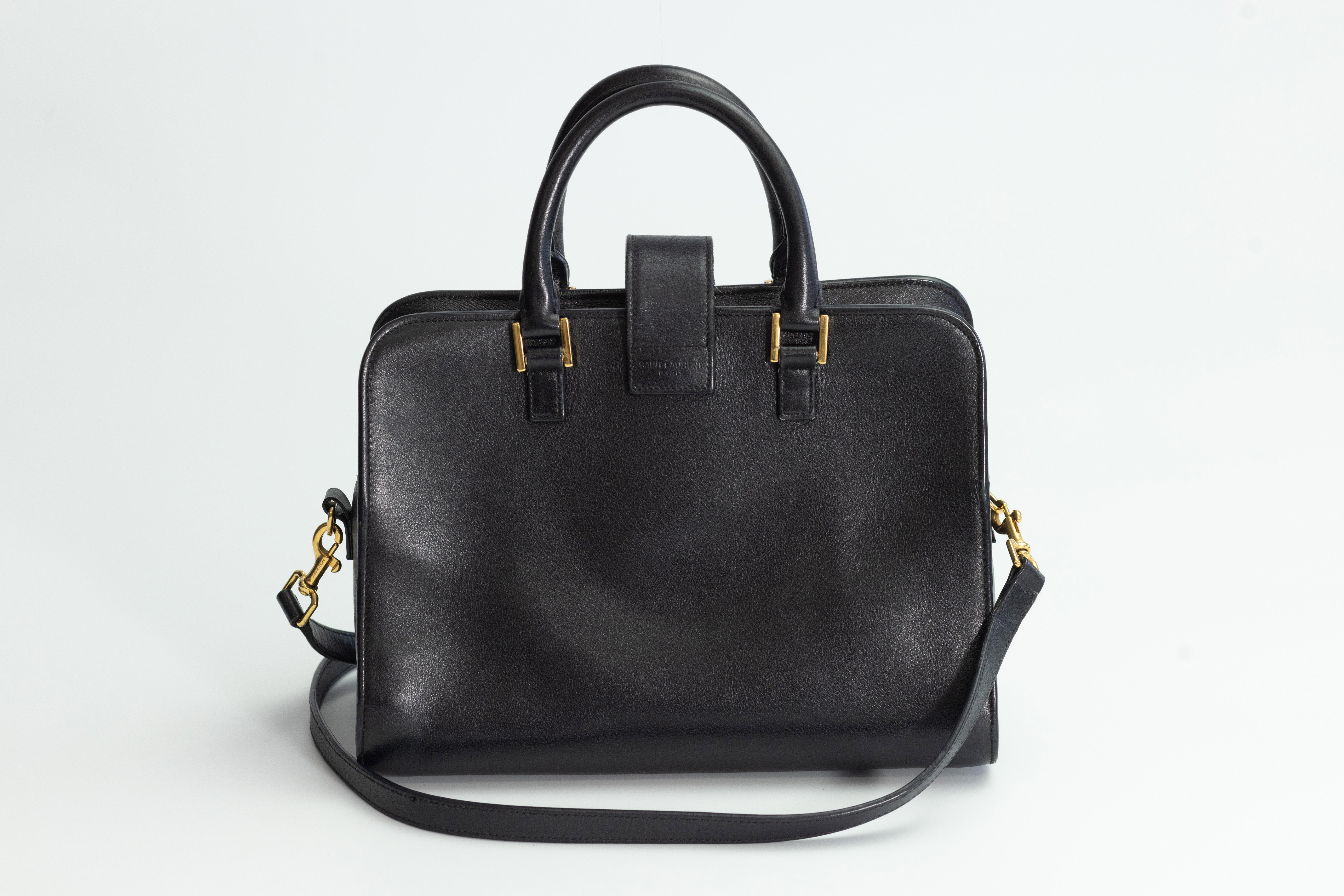 Women's Saint Laurent Calfskin Black Monogram Baby Cabas Shoulder Bag For Sale