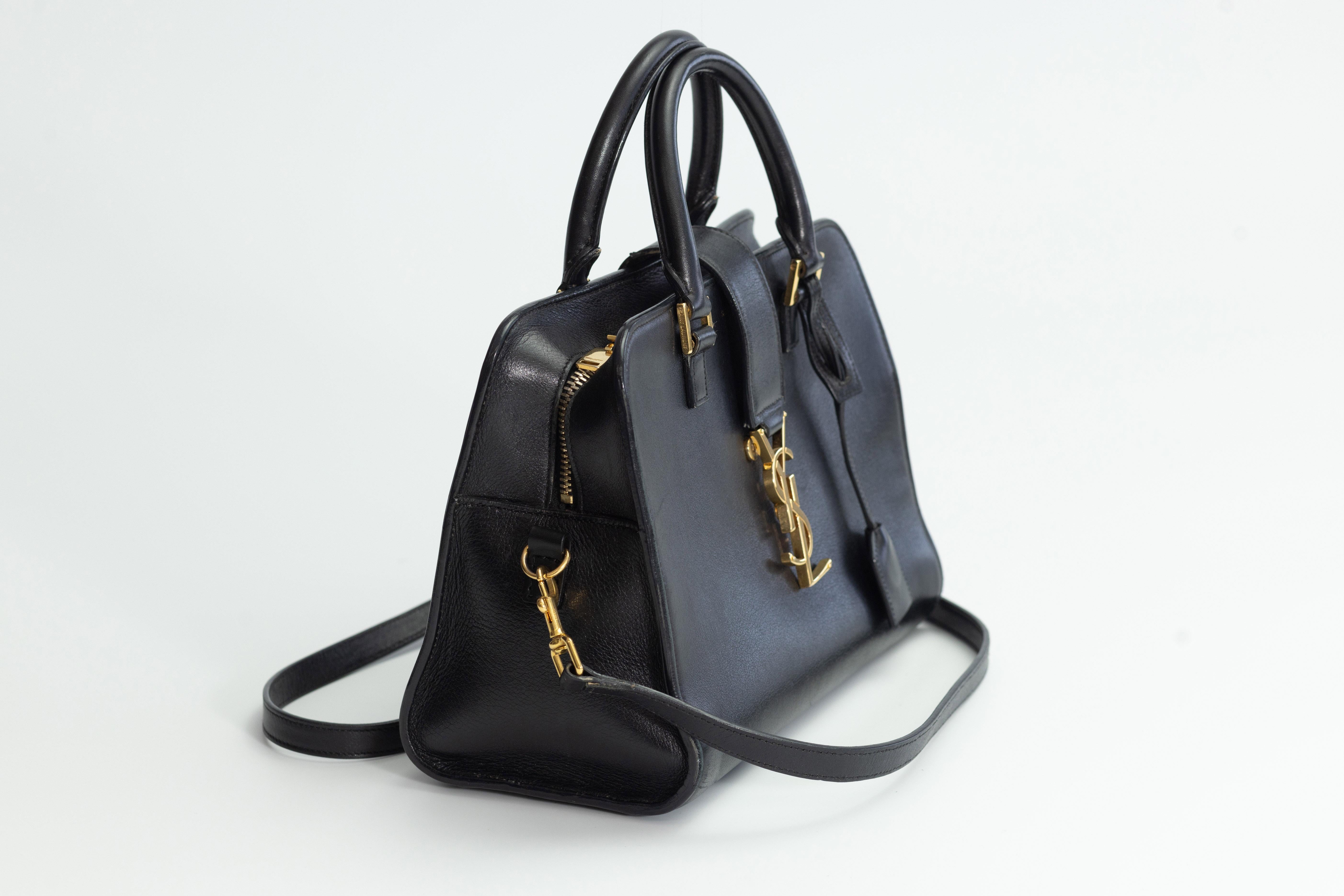 Saint Laurent Calfskin Black Monogram Baby Cabas Shoulder Bag For Sale 1
