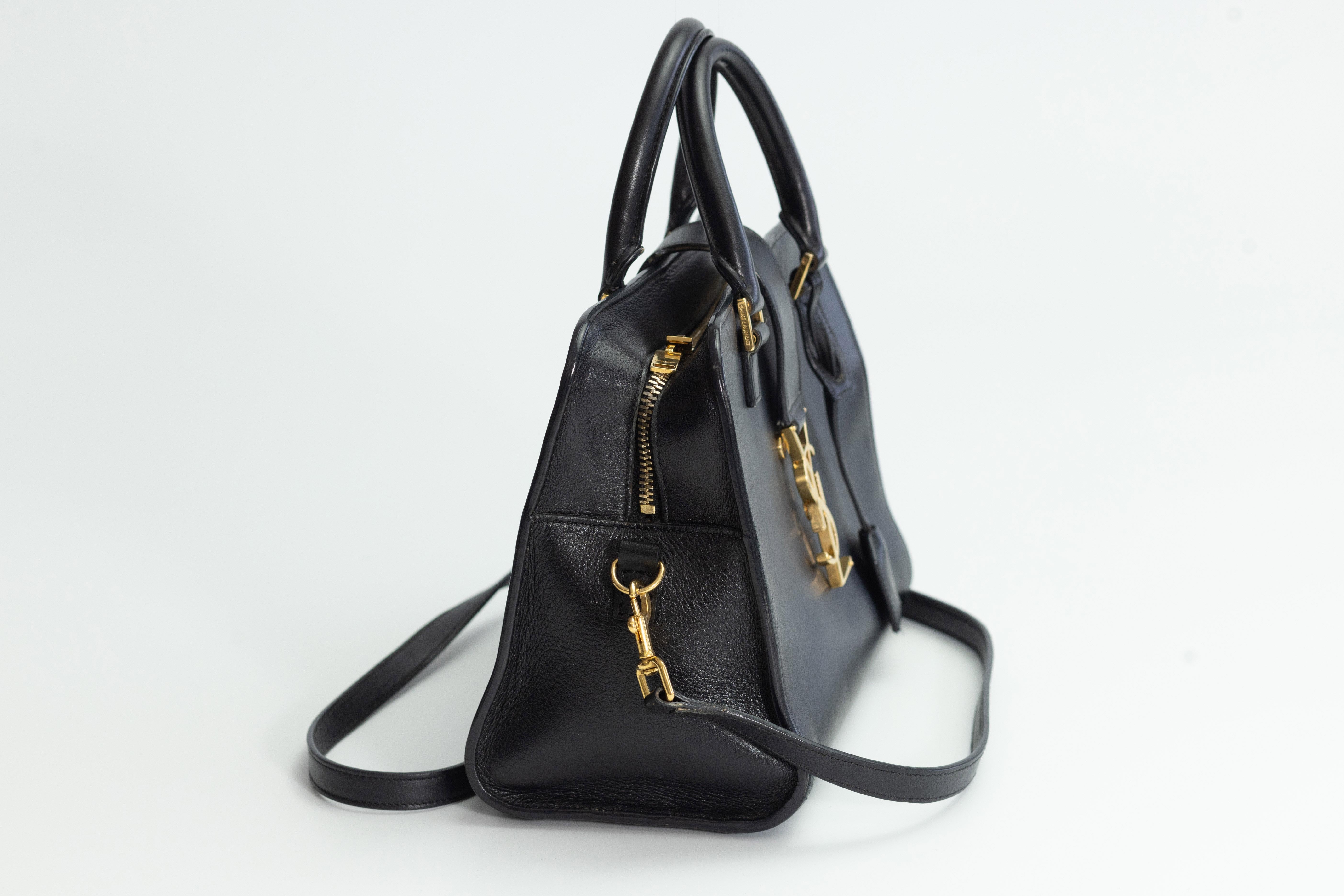 Saint Laurent Calfskin Black Monogram Baby Cabas Shoulder Bag For Sale 2
