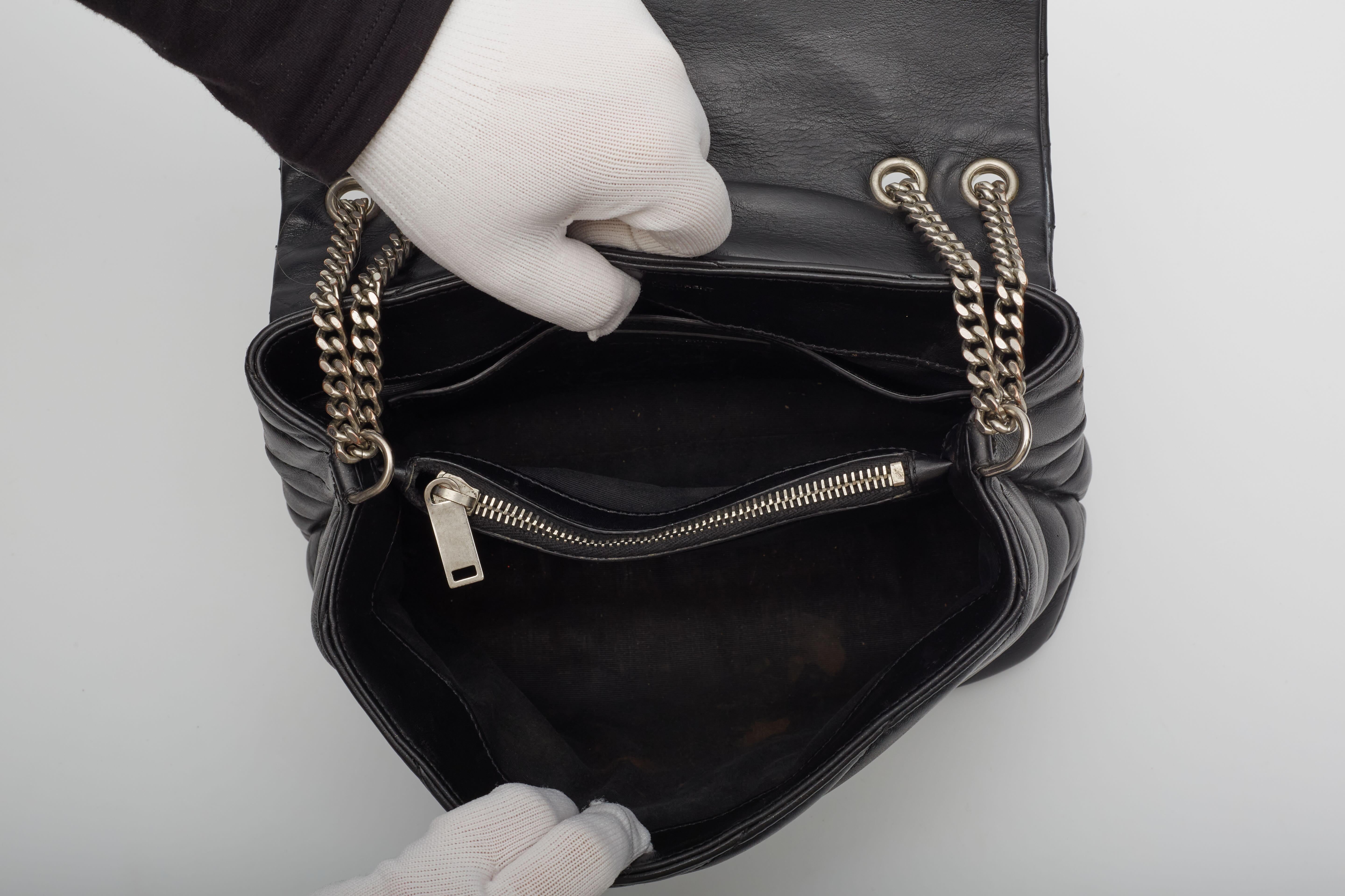 Saint Laurent Calfskin Black Toy Loulou Bag Silver (Pre Loved) For Sale 8