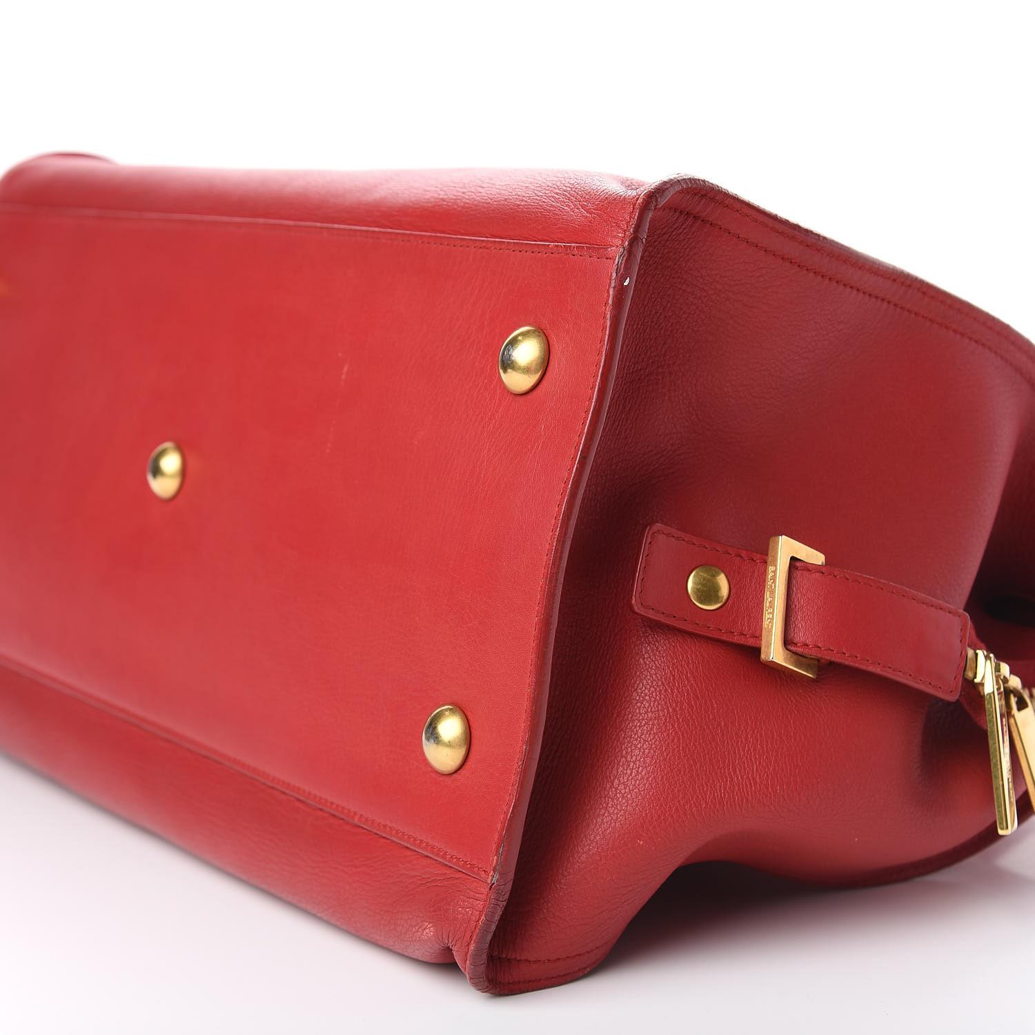 Women's Saint Laurent Calfskin Classic Y Logo Red Medium Cabas Top Handle Bag