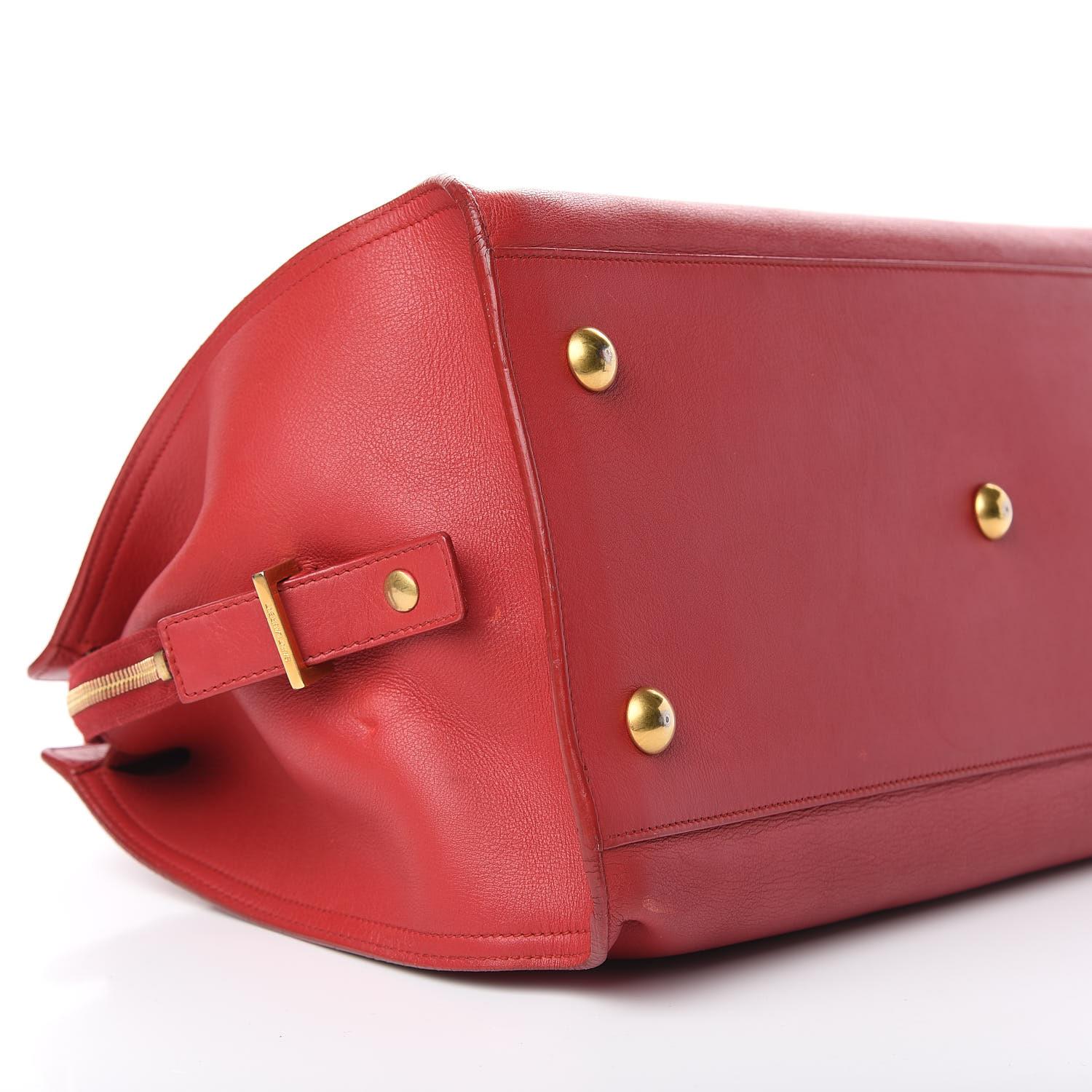Saint Laurent Calfskin Classic Y Logo Red Medium Cabas Top Handle Bag 1