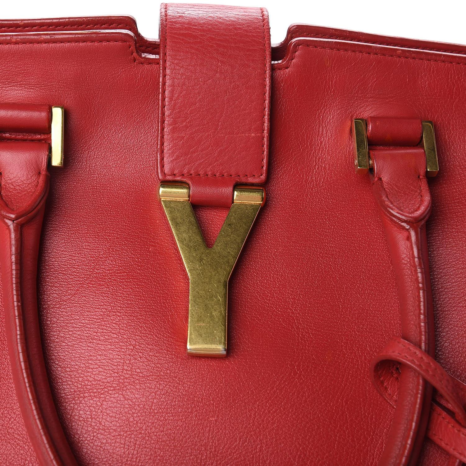 Saint Laurent Calfskin Classic Y Logo Red Medium Cabas Top Handle Bag 3