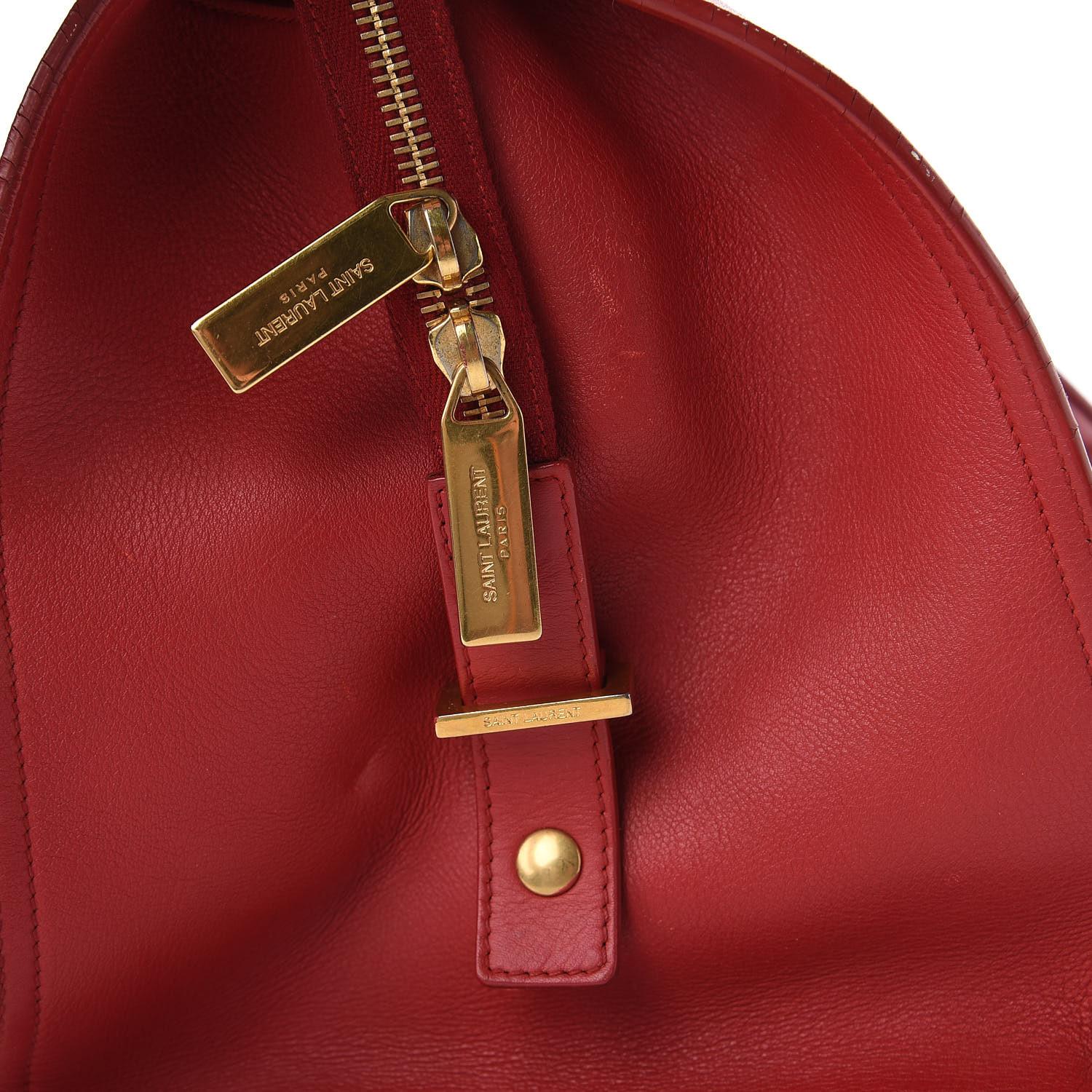 Saint Laurent Calfskin Classic Y Logo Red Medium Cabas Top Handle Bag 4