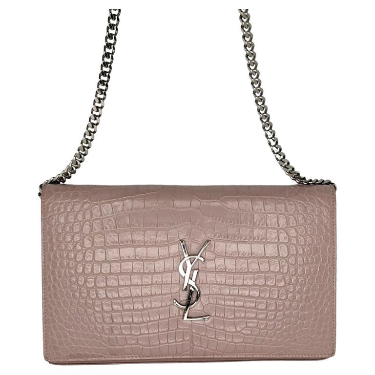 Saint Laurent Burgundy Croc Embossed Leather Monogram Clutch at 1stDibs