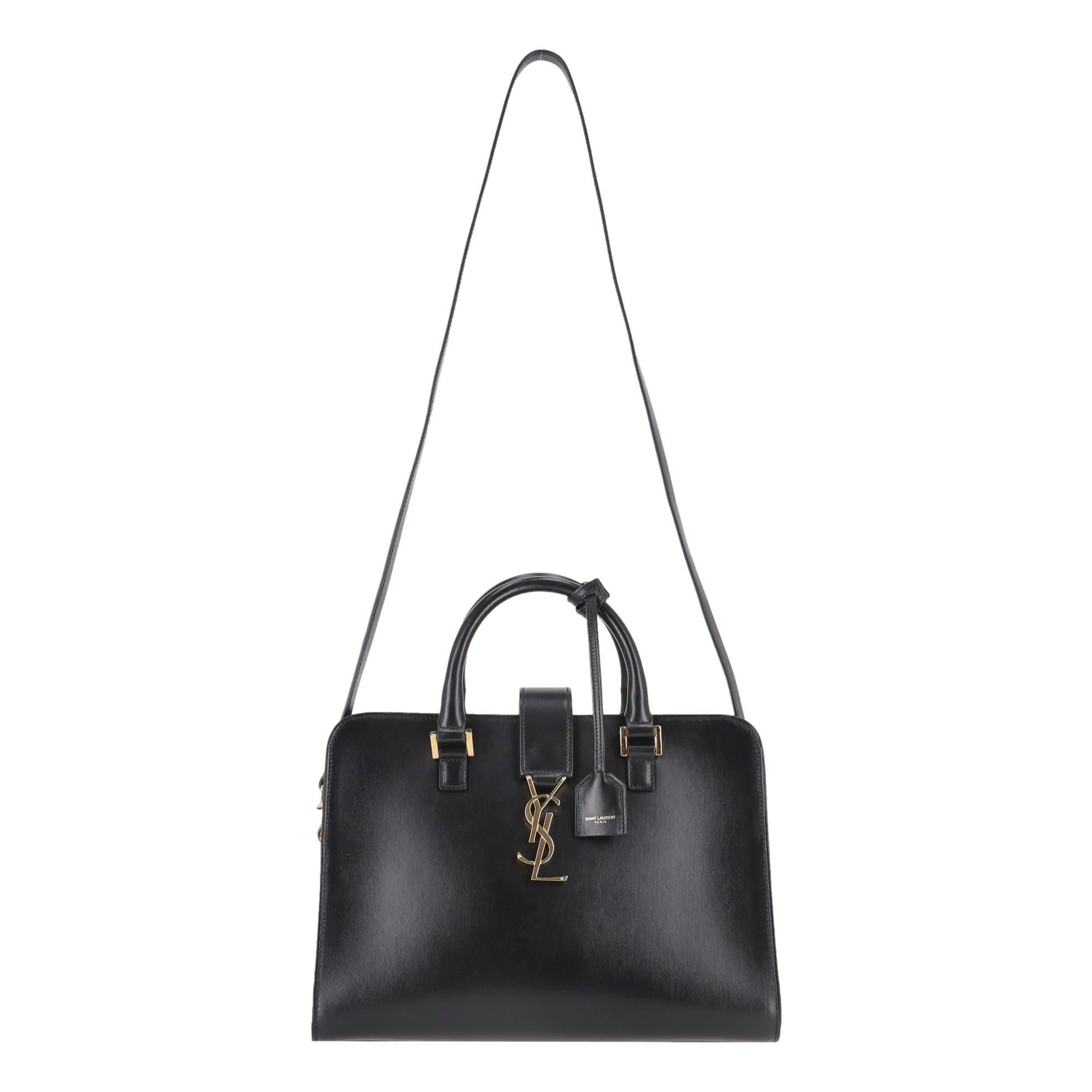 Nero Saint Laurent Borsa Tote Piccola Cabas in pelle di vitello con logo 'YSL' in vendita