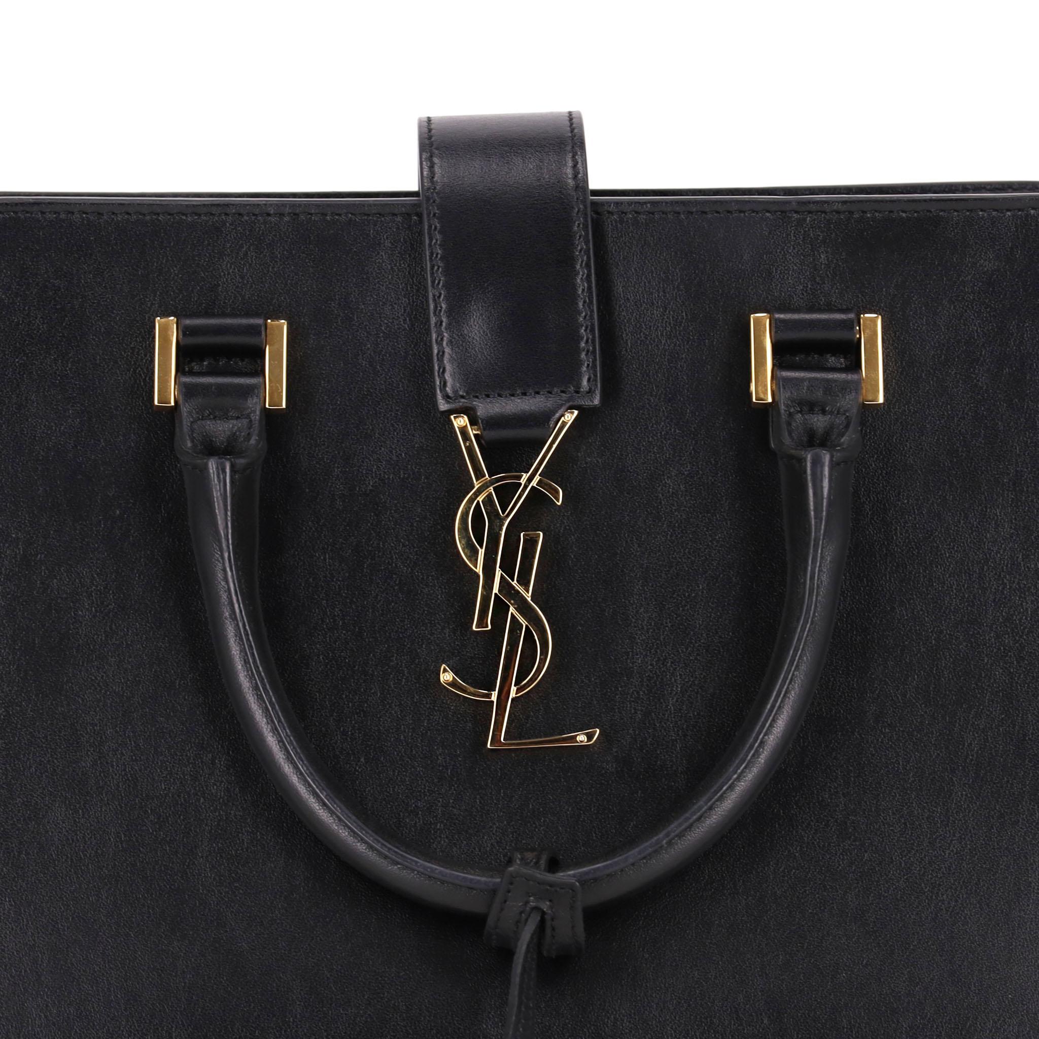 Saint Laurent Borsa Tote Piccola Cabas in pelle di vitello con logo 'YSL' in vendita 3
