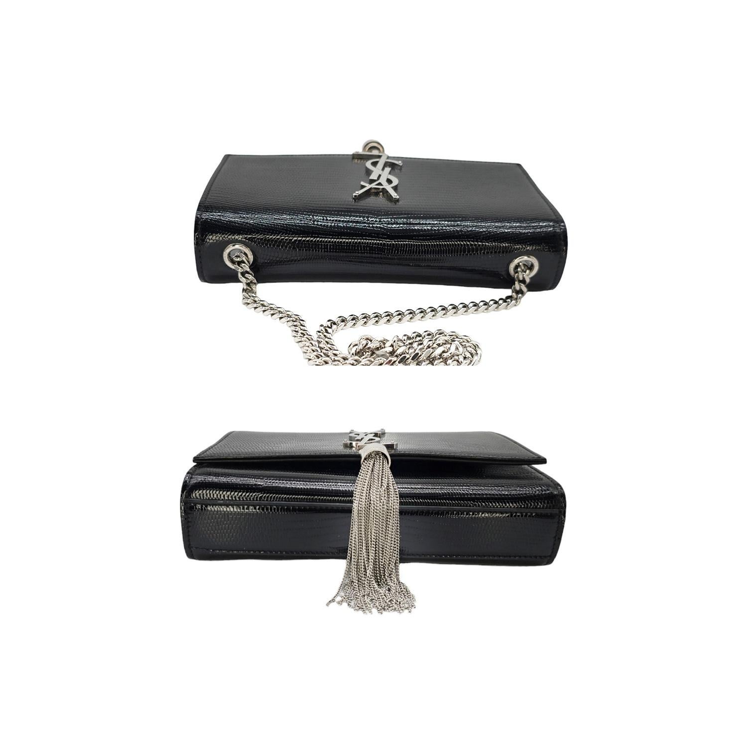 Saint Laurent Calfskin Lizard Embossed Kate Tassel Shoulder Bag Black For Sale 1