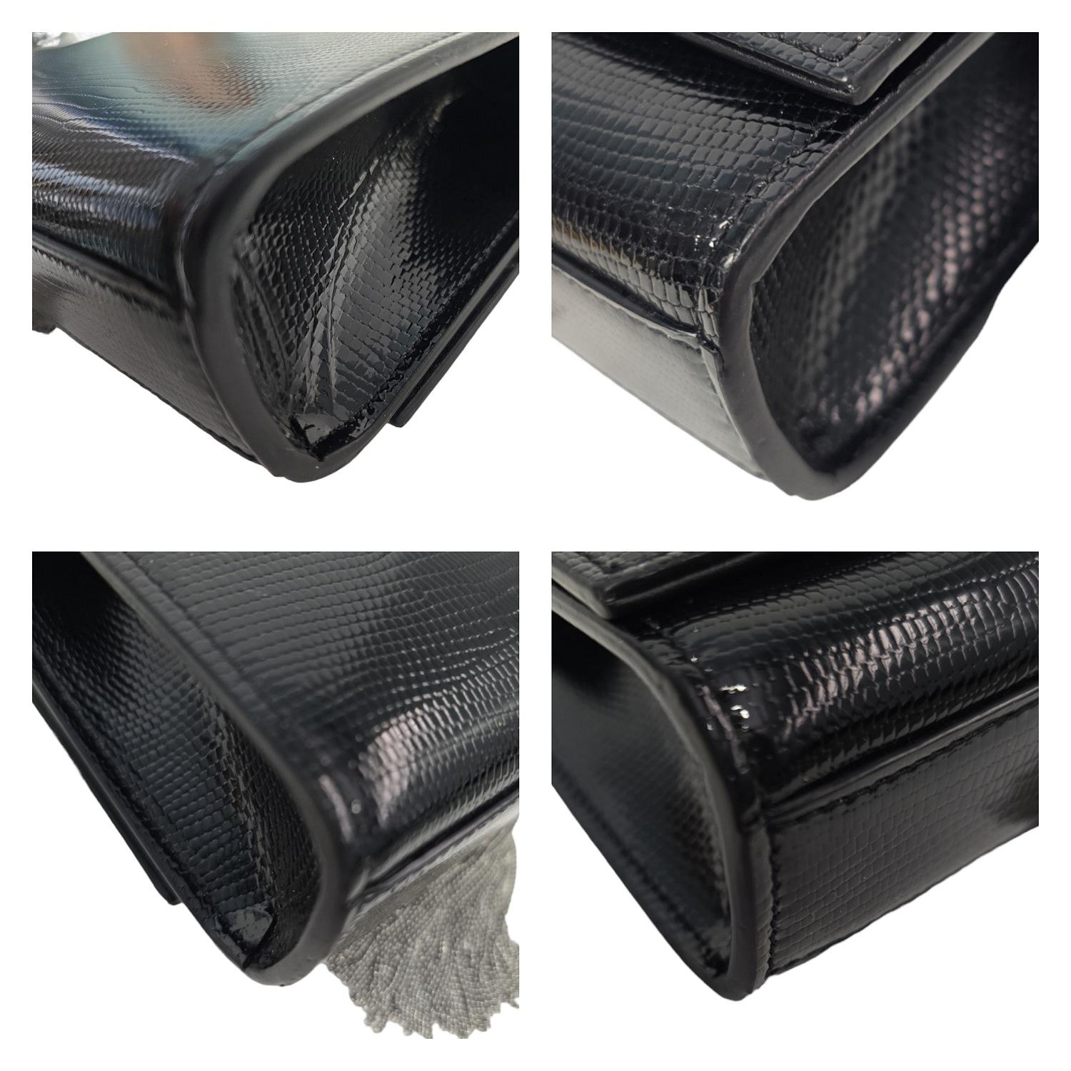 Saint Laurent Calfskin Lizard Embossed Kate Tassel Shoulder Bag Black For Sale 5